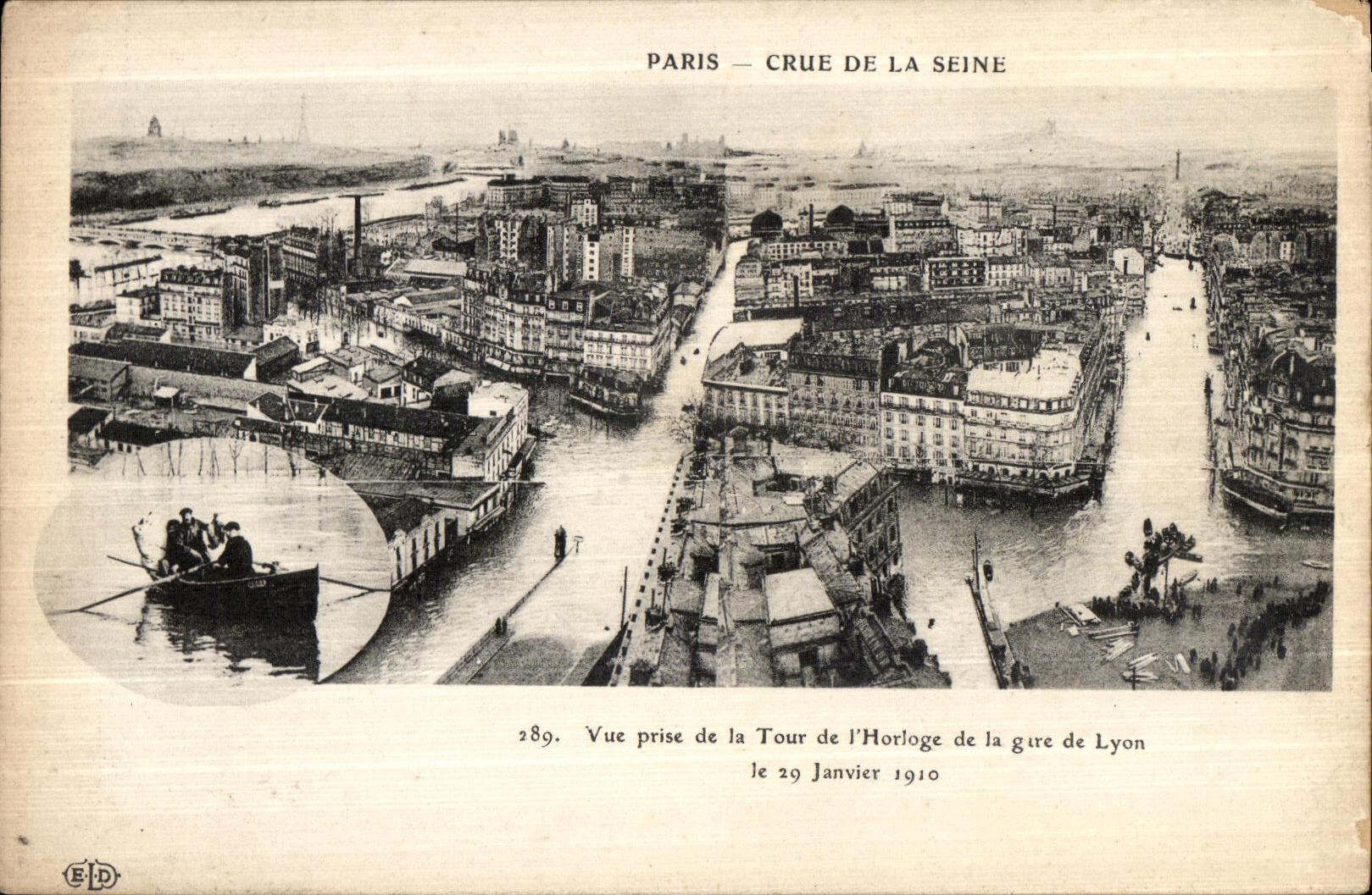 VINTAGE POSTCARD Paris Raw Of the Seine Seen from of the Tower of L Clock of the station of Lyon