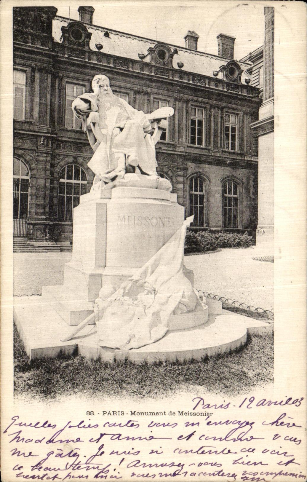 VINTAGE POSTCARD Paris Monument of Meissonier