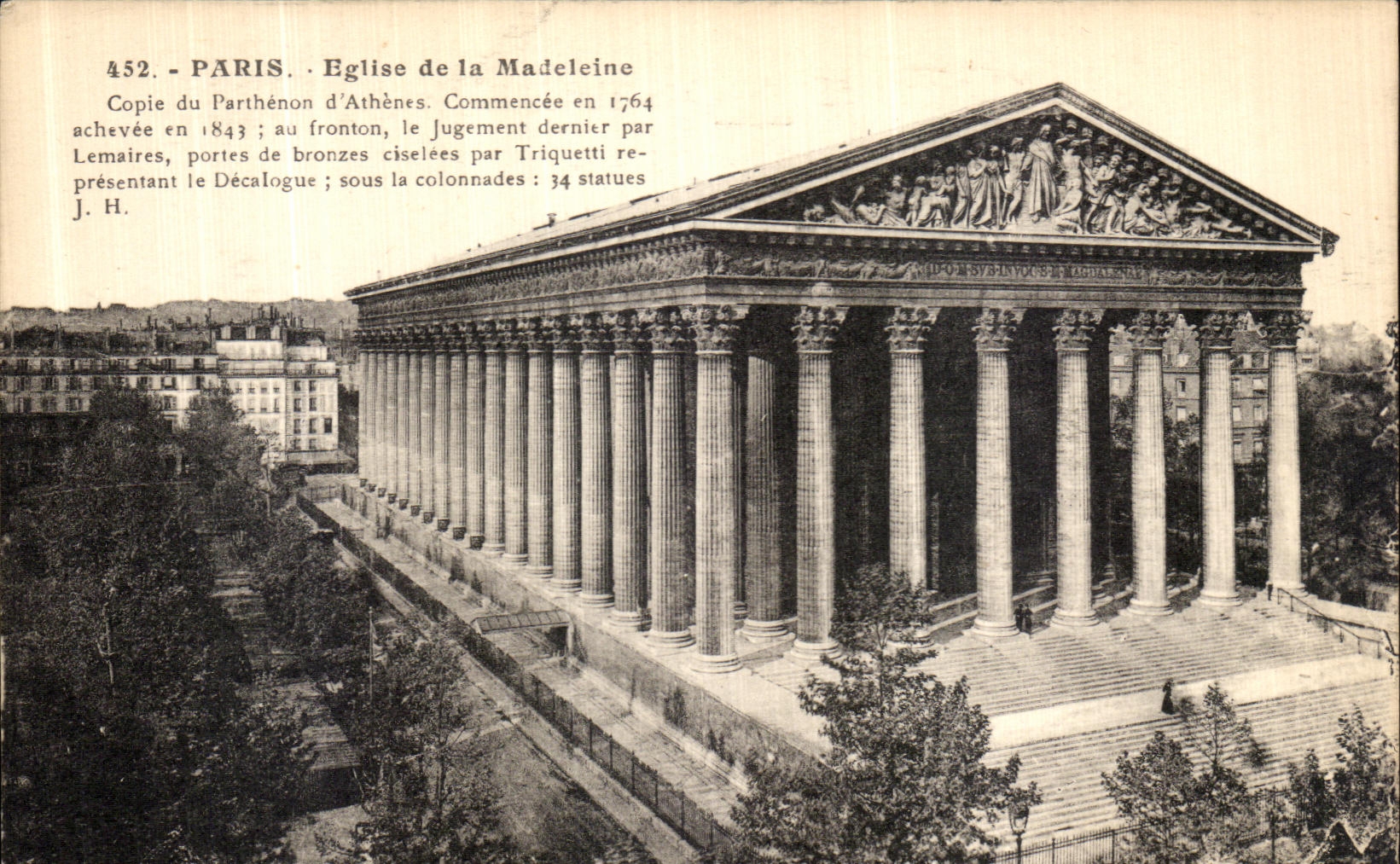 VINTAGE POSTCARD Paris Eglise of the Madeleine Copies of the Parthenon