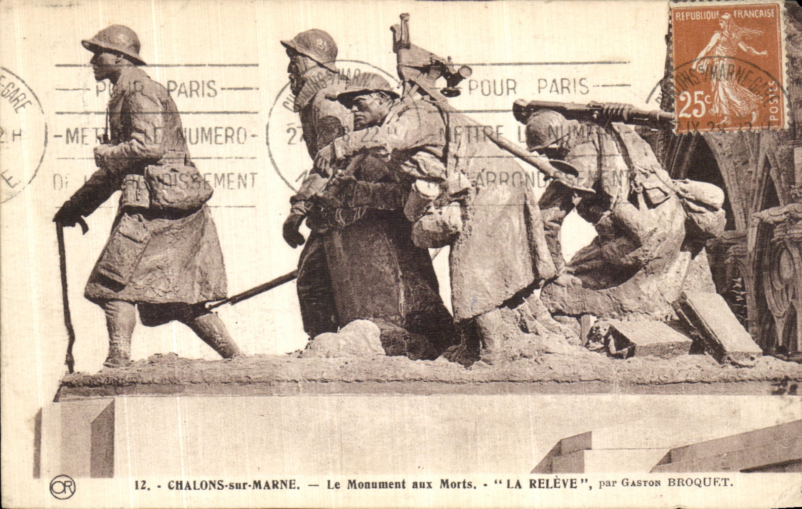 VINTAGE POSTCARD Trawl nets On the Marne the war memorial the Statement by Gaston Broquet Militaria