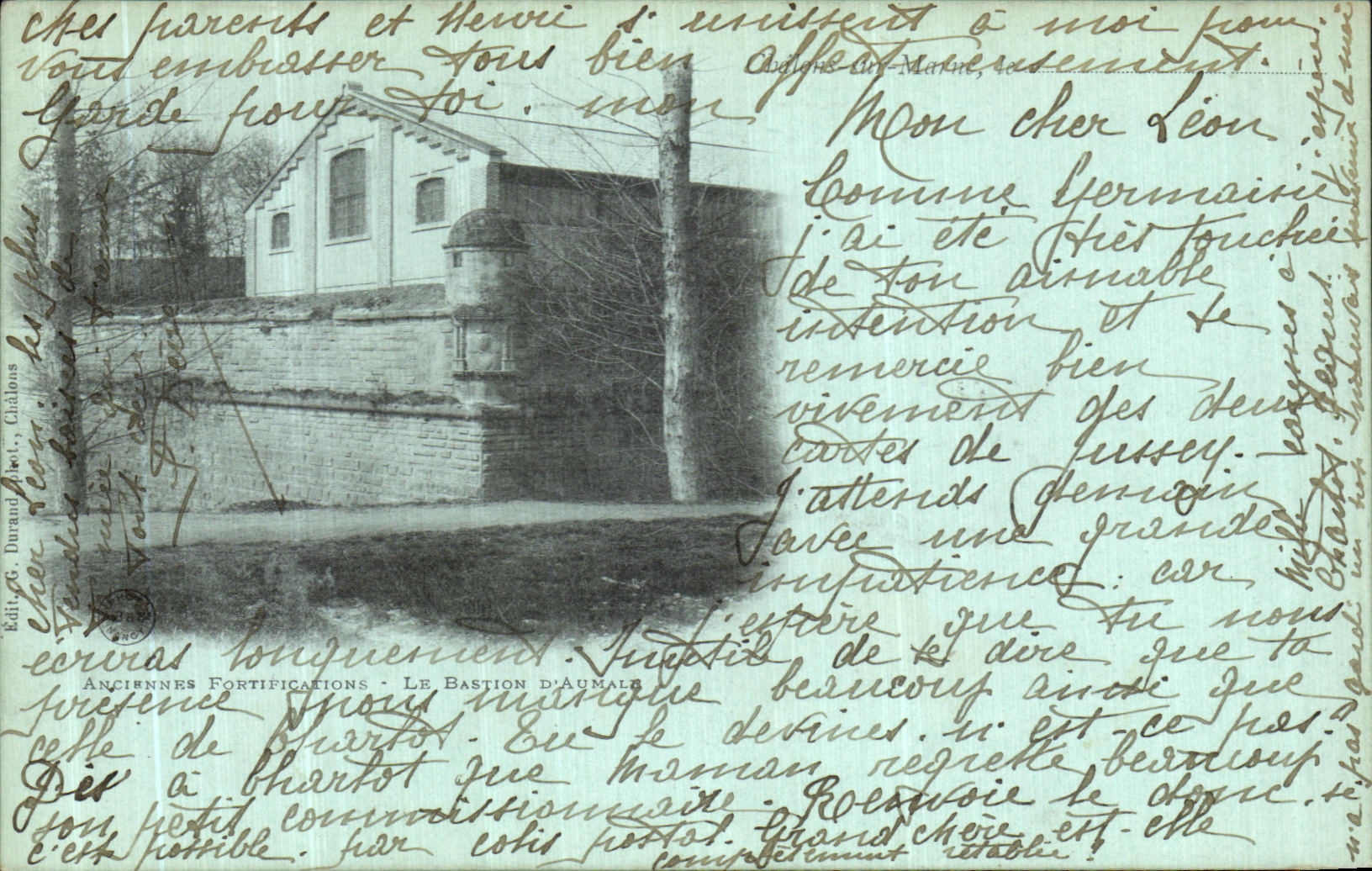 VINTAGE POSTCARD Trawl nets On the Marne Old fortifications the bastion D Aumale