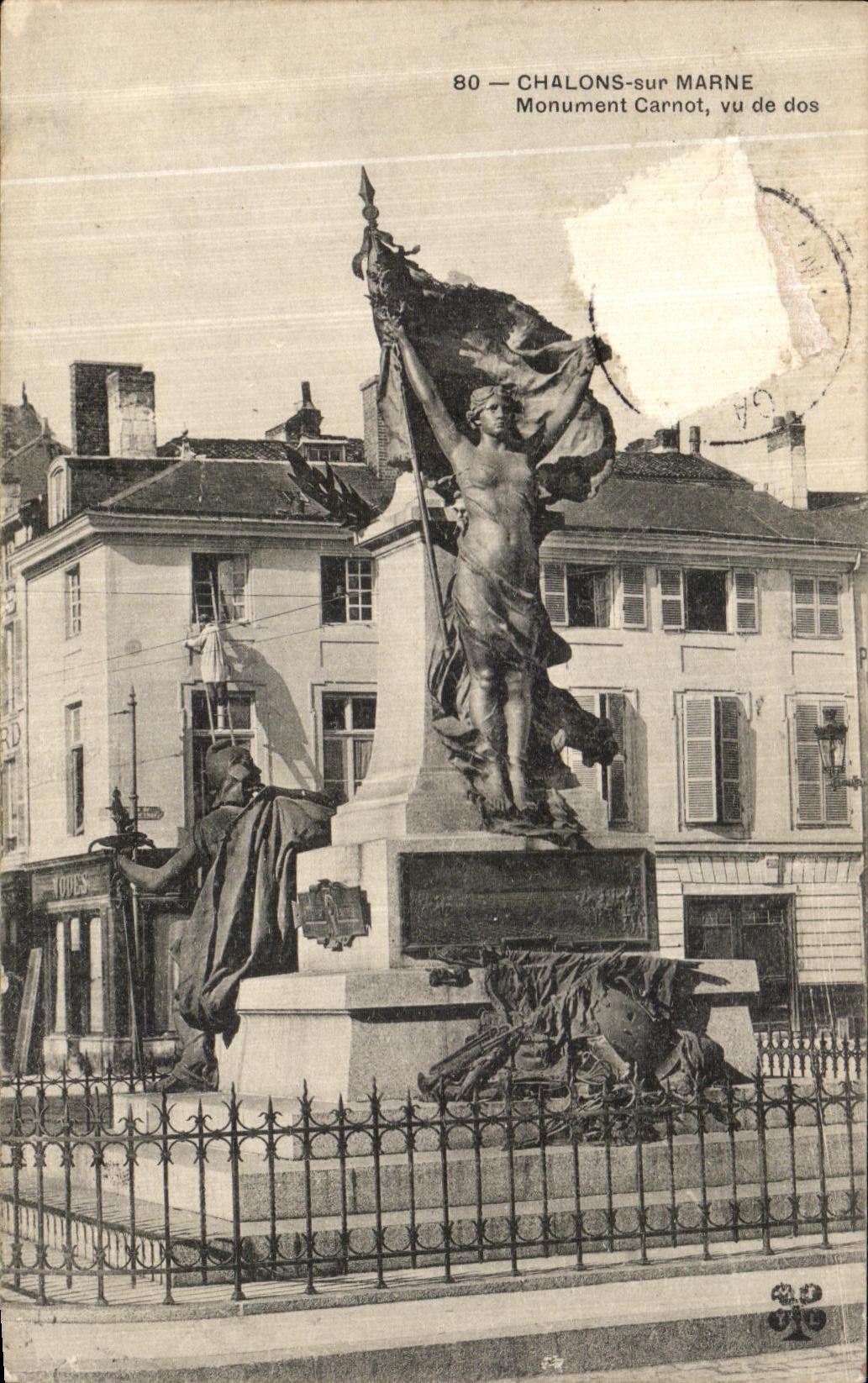VINTAGE POSTCARD Trawl nets On the Marne Carnot Monument Seen of Back