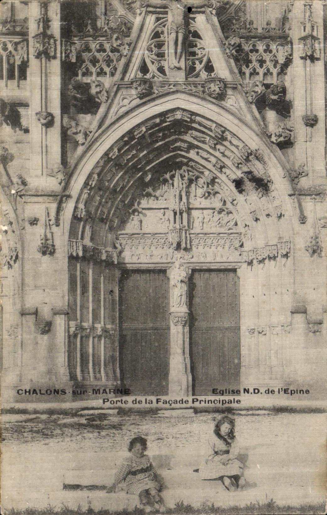 VINTAGE POSTCARD Chalons On the Marne Carries Frontage Principal Church ND of L Epine Children