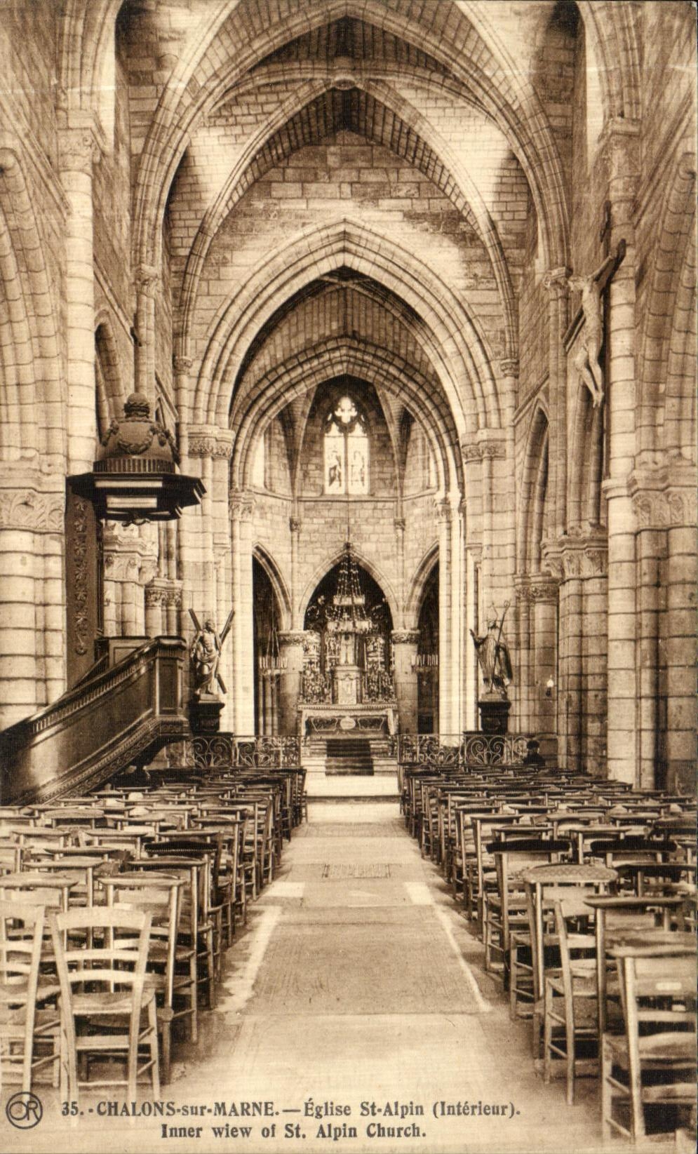 VINTAGE POSTCARD Trawl nets On the Marne Church Interior Alpine St