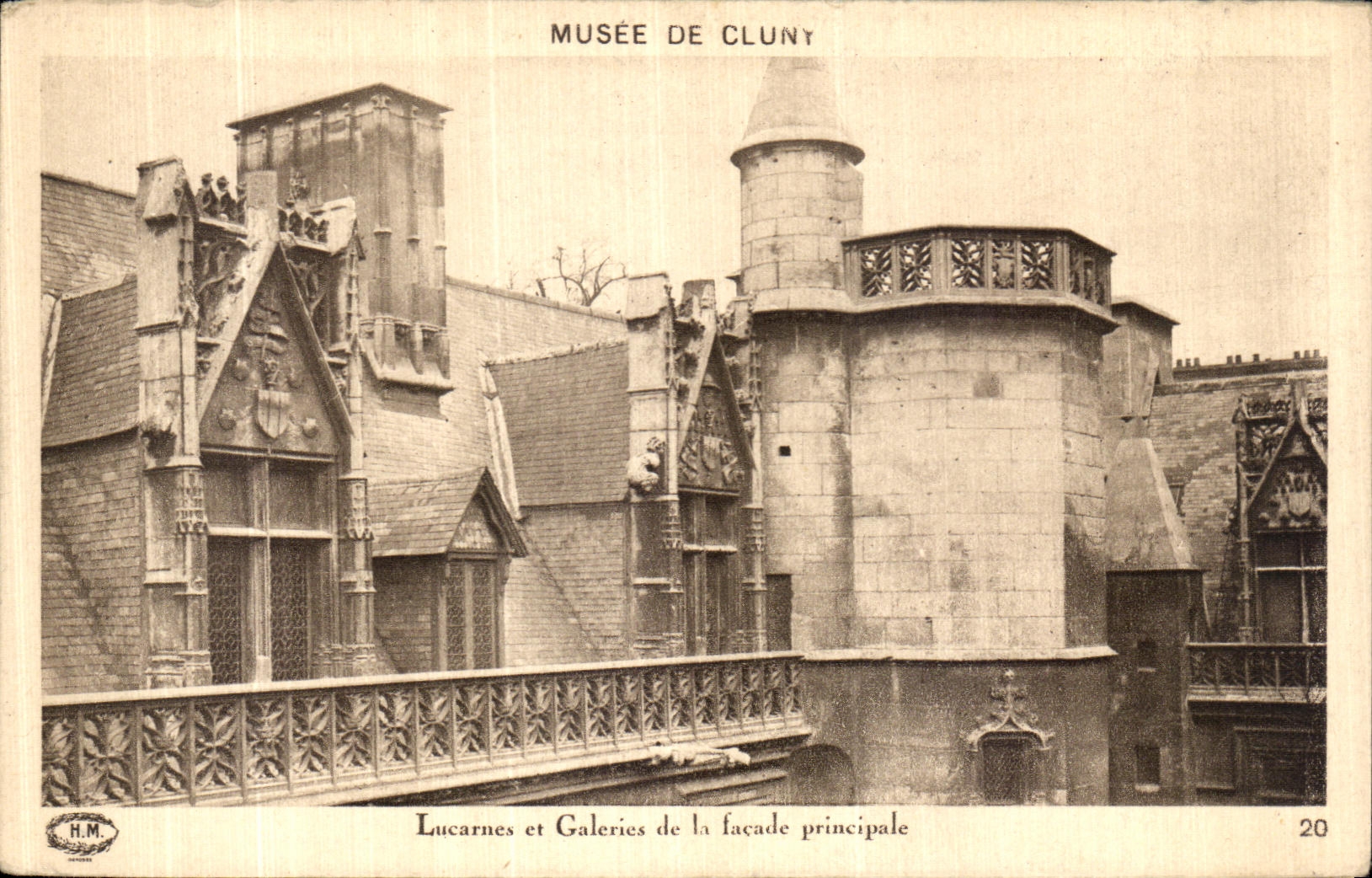 VINTAGE POSTCARD Museum of Cluny Attic windows and Gallery of the Principal Frontage