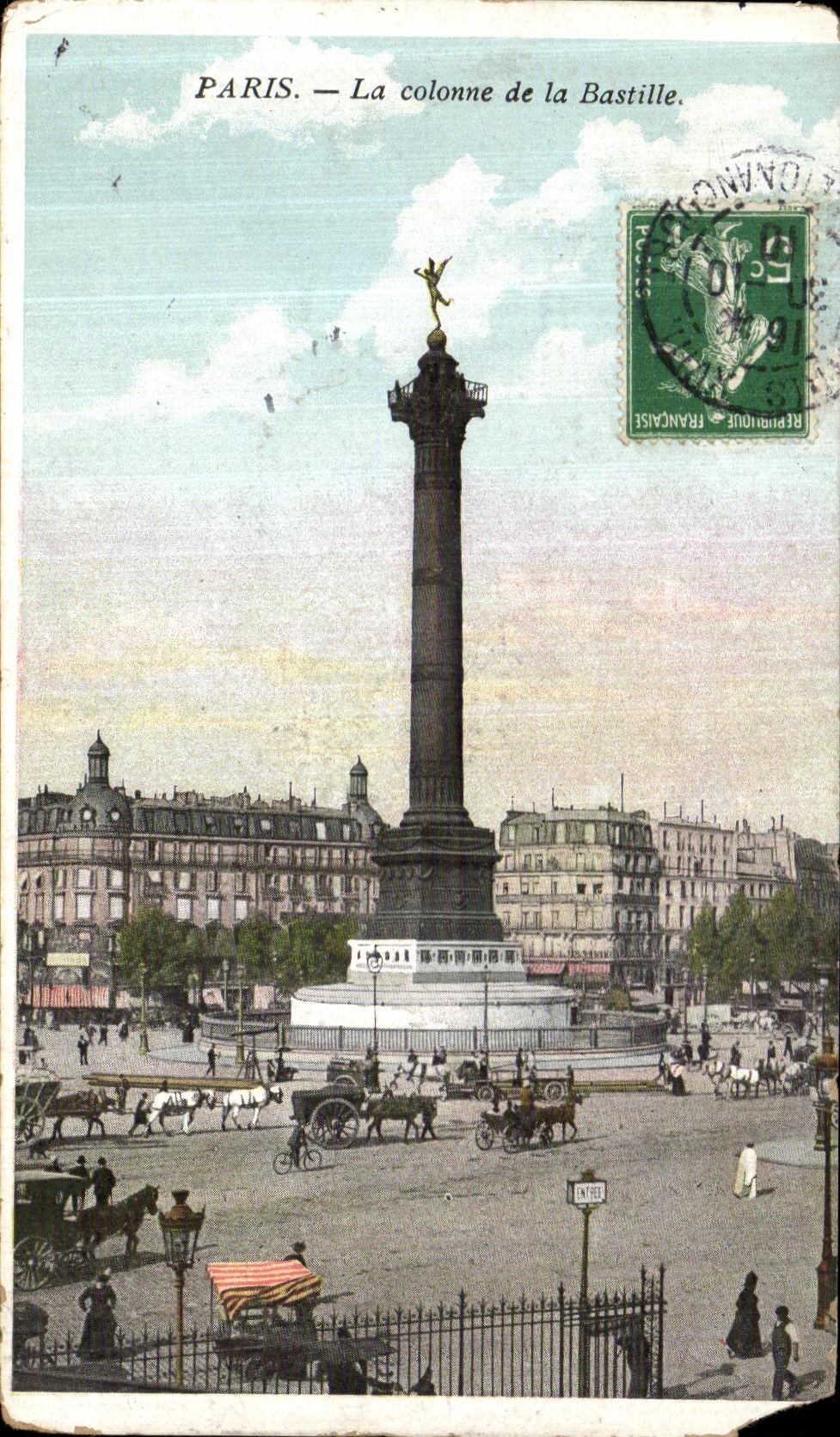 VINTAGE POSTCARD Paris the Column of the Bastille