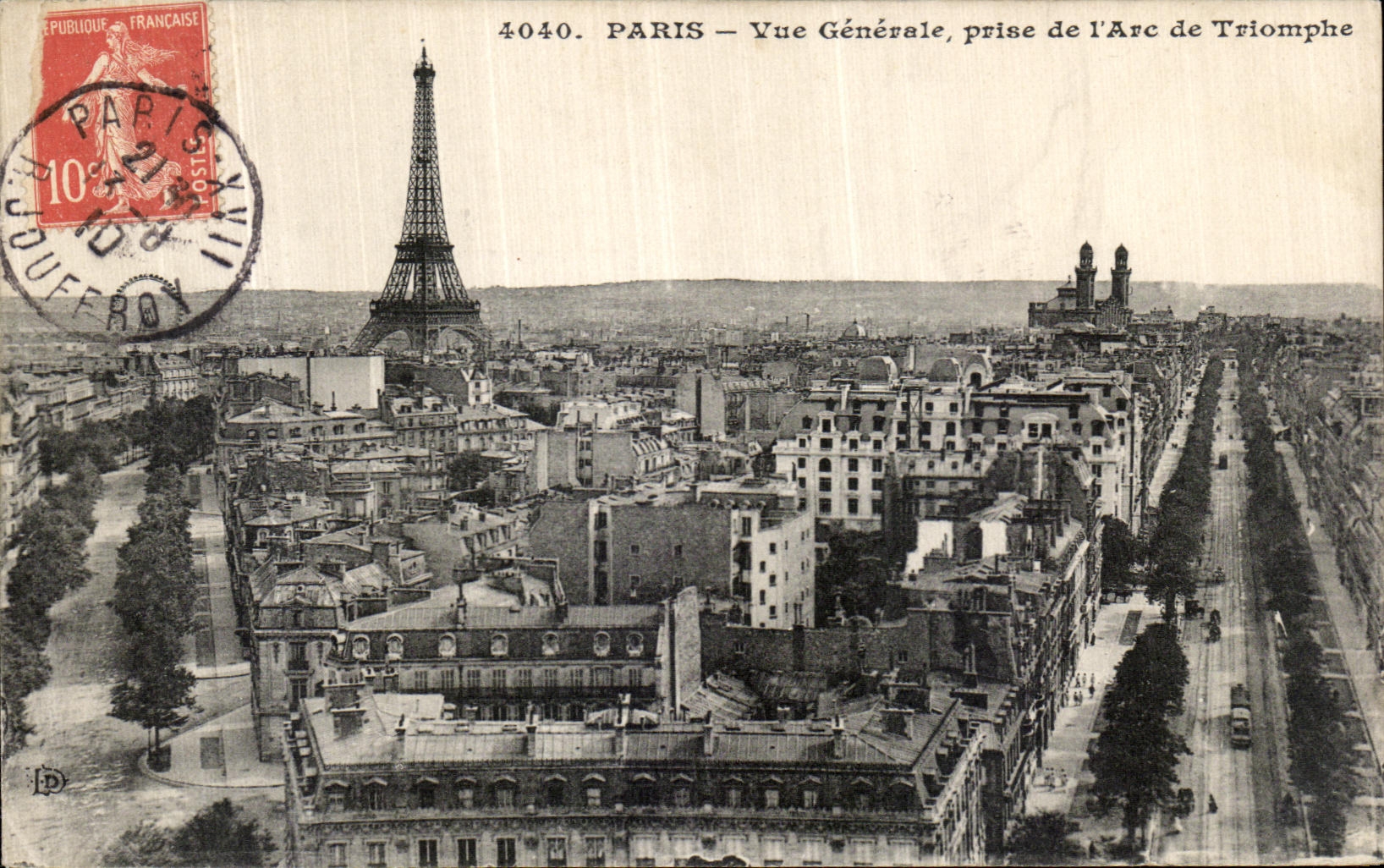 Opinion de Paris de la POSTAL de la VENDIMIA tomada de L Arc de Triomphe torre Eiffel
