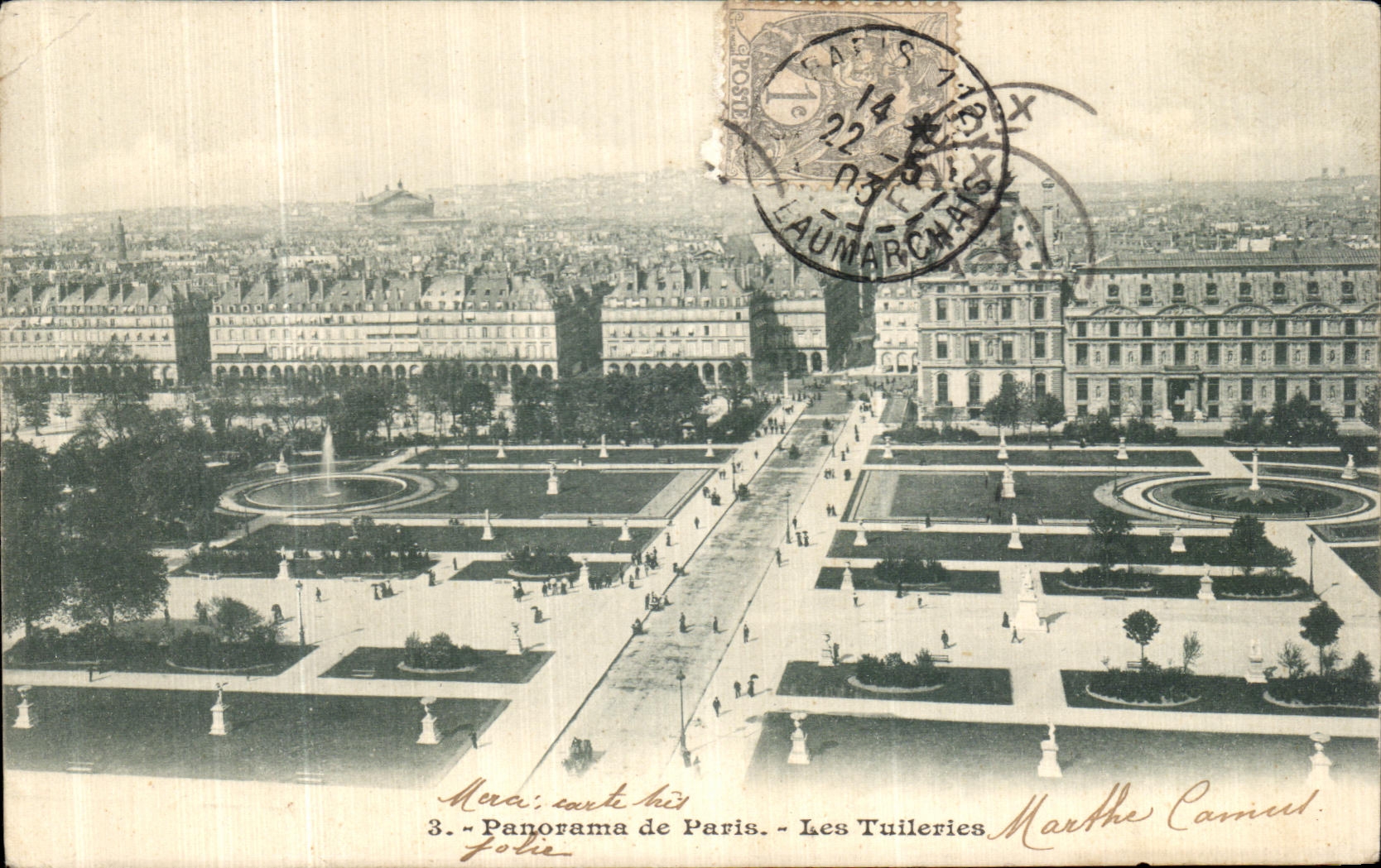 Panorama Tileries de Paris de la POSTAL de la VENDIMIA