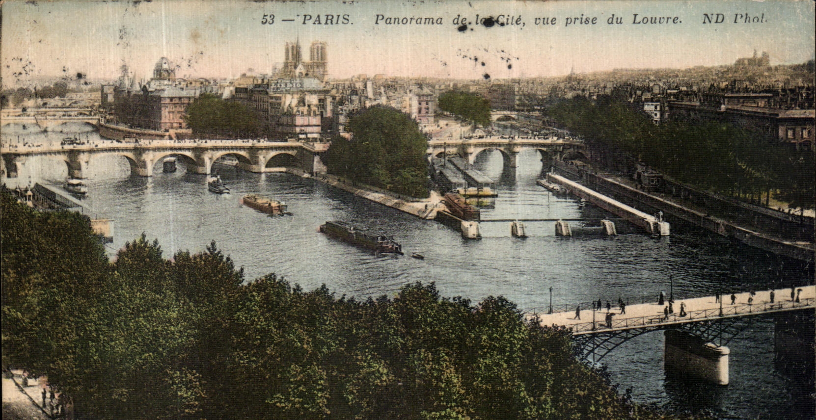Panorama de Paris de la POSTAL de la VENDIMIA del ISCED vista de la lumbrera