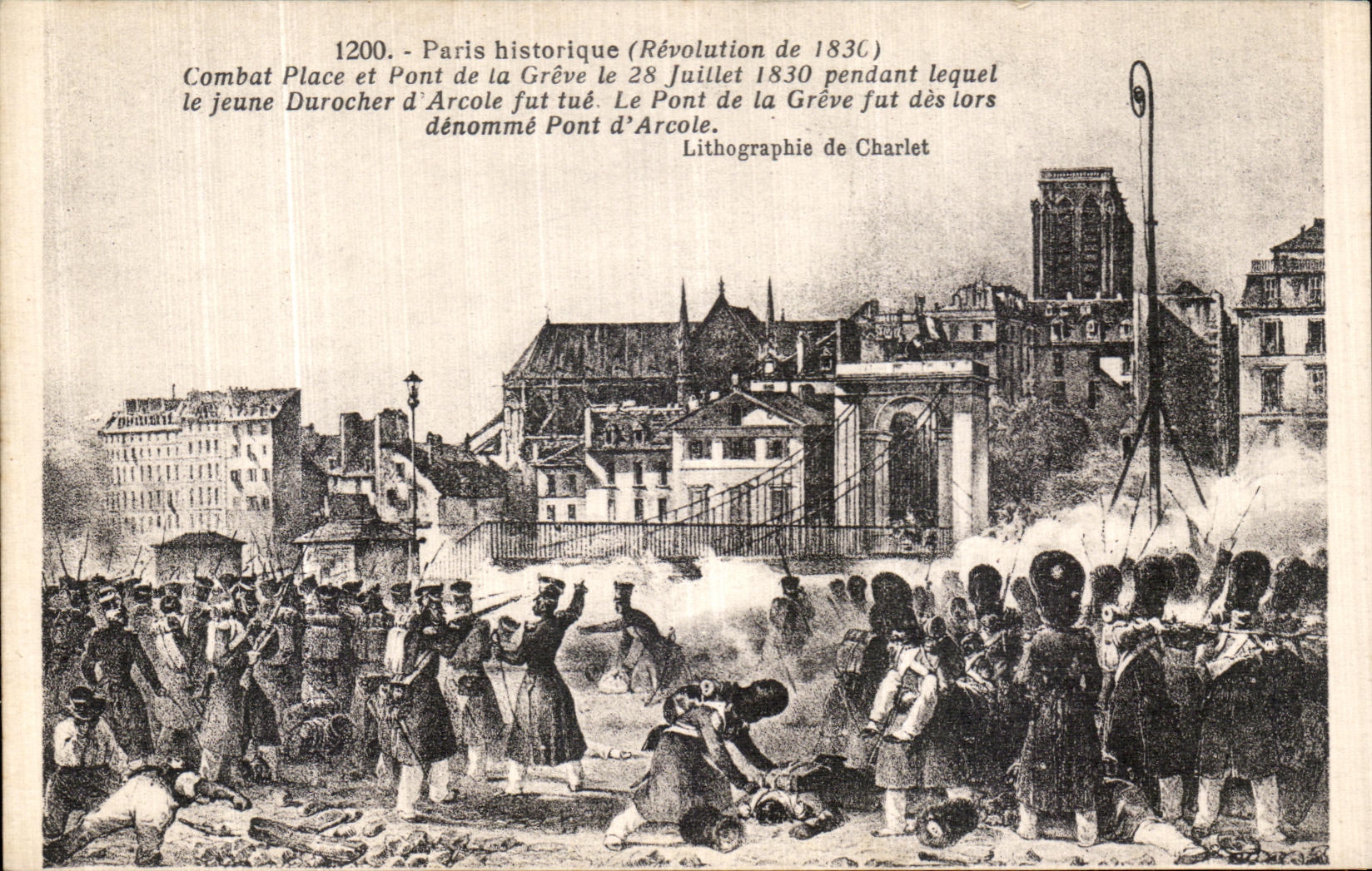 CPA Paris historique Revolution de 1830 Combat Place et pont de greve