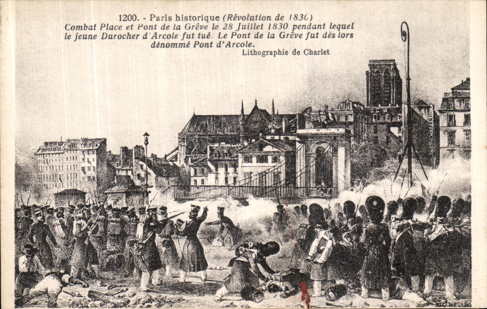 CPA Paris historique Revolution de 1830 Combat Place et pont de greve