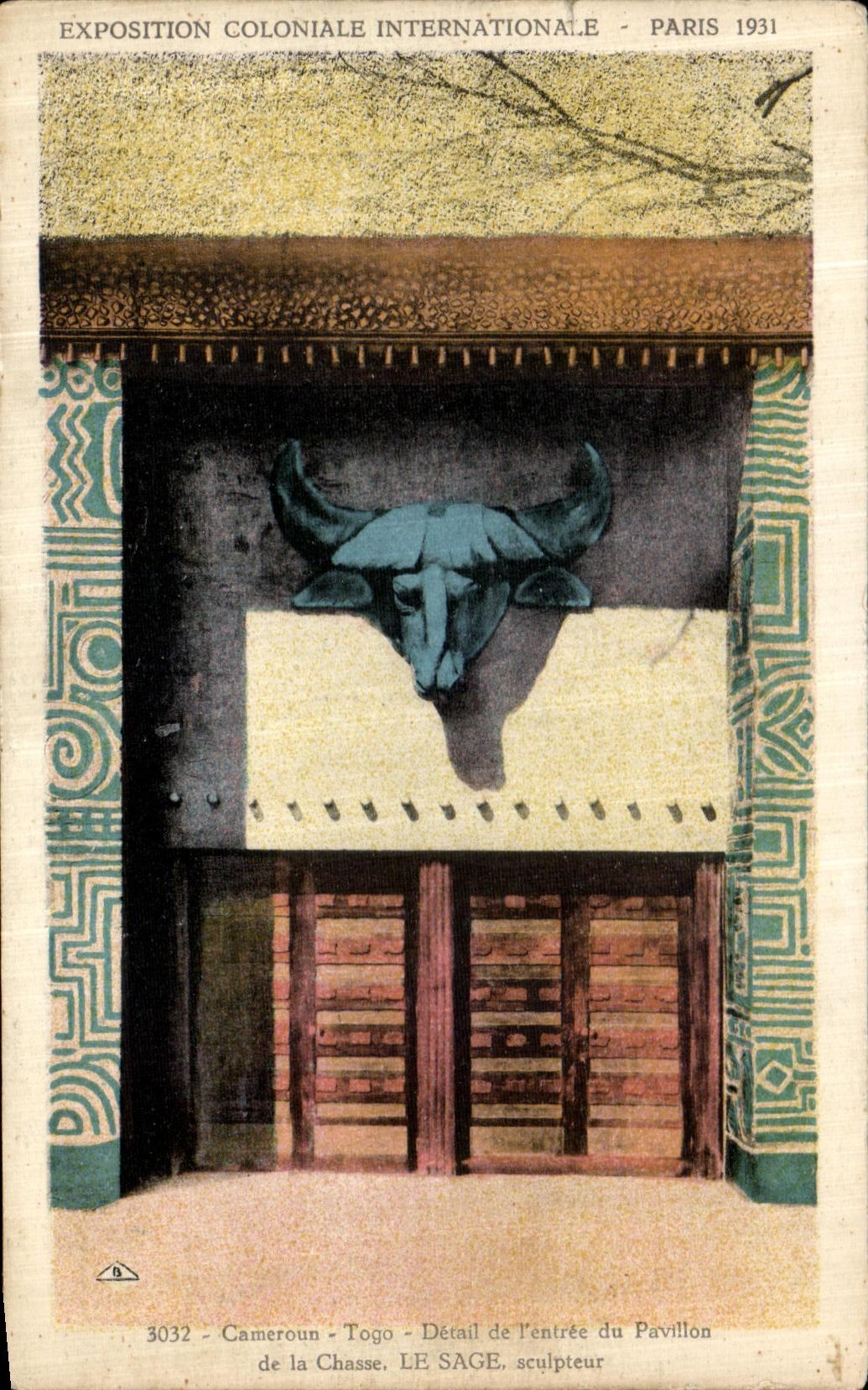 La POSTAL el Camerún Togo de la VENDIMIA entro de la casa de campo de caza sabia favorablemente Paris internacional colonial 1931