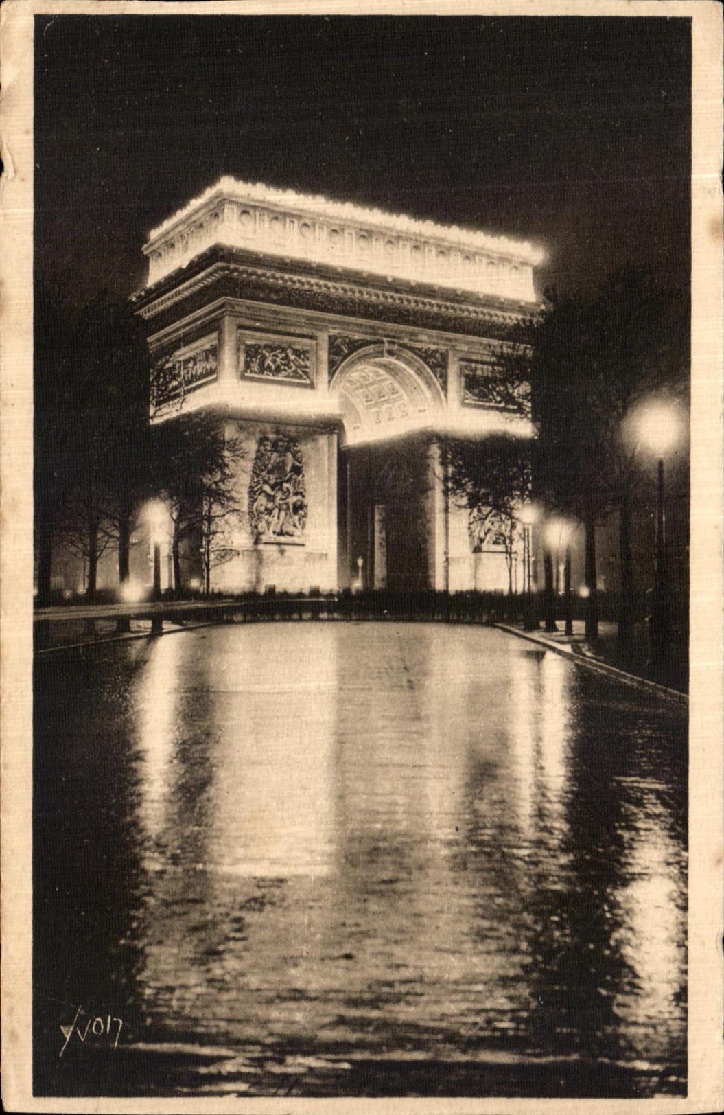 VINTAGE POSTCARD Paris Night Fairyhoods Arc de Triomphe