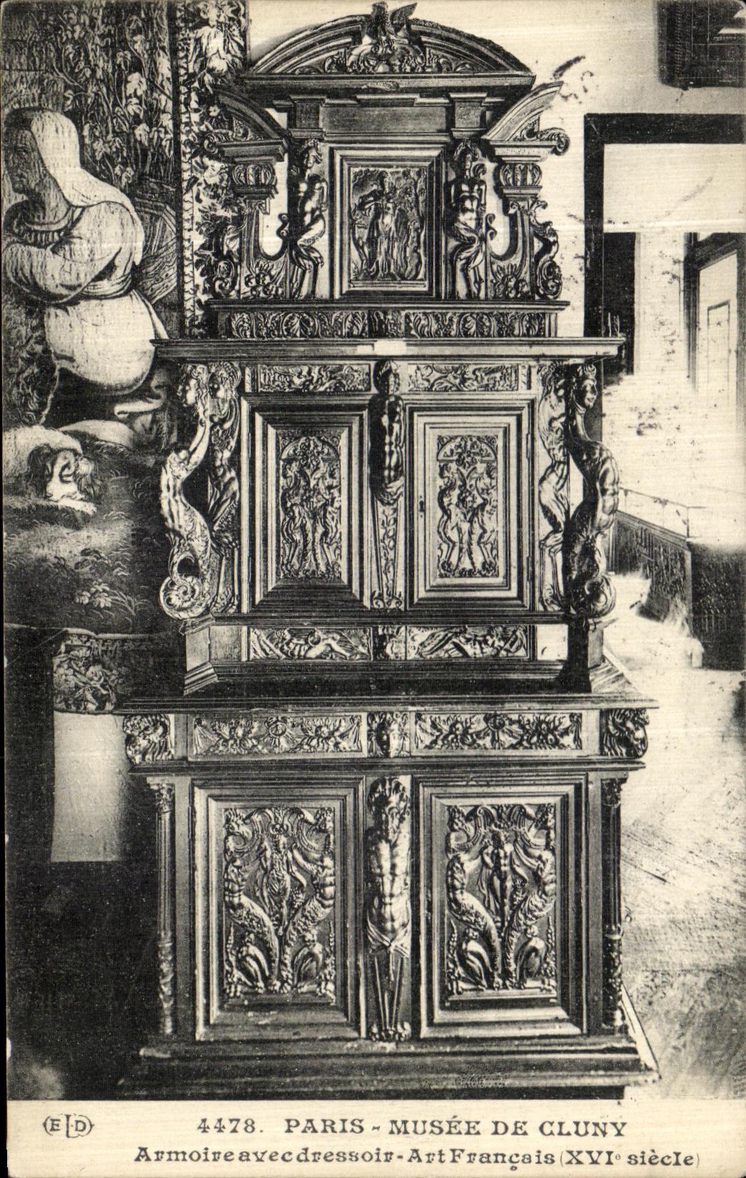 VINTAGE POSTCARD Paris Museum Of Cluny Cupboard metal plaque French Art