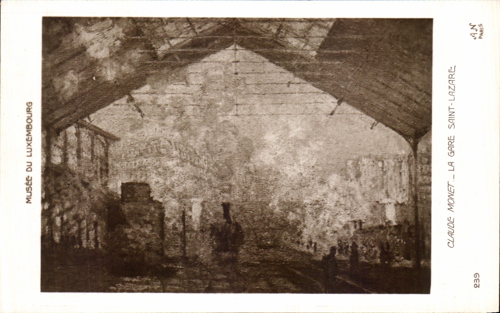VINTAGE POSTCARD Claude Monet Train station Holy Lazare Paris Museum of Luxembourg