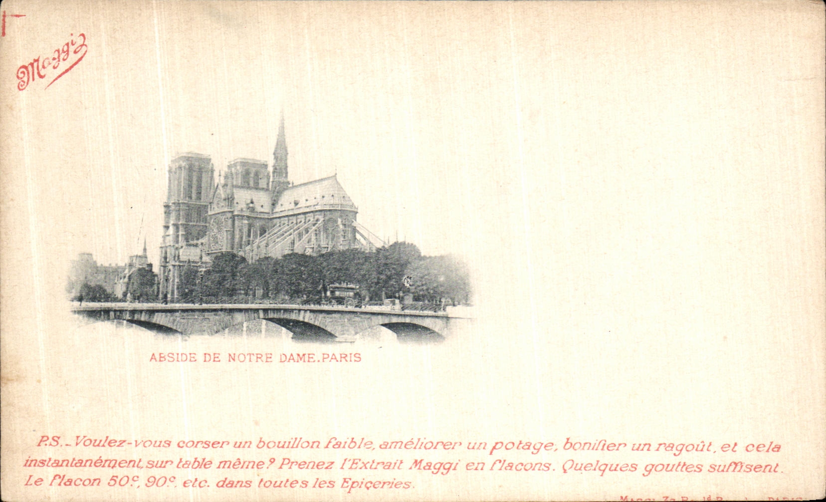 Apse de Paris de la POSTAL de la VENDIMIA de la publicidad de Notre Dame Maggi