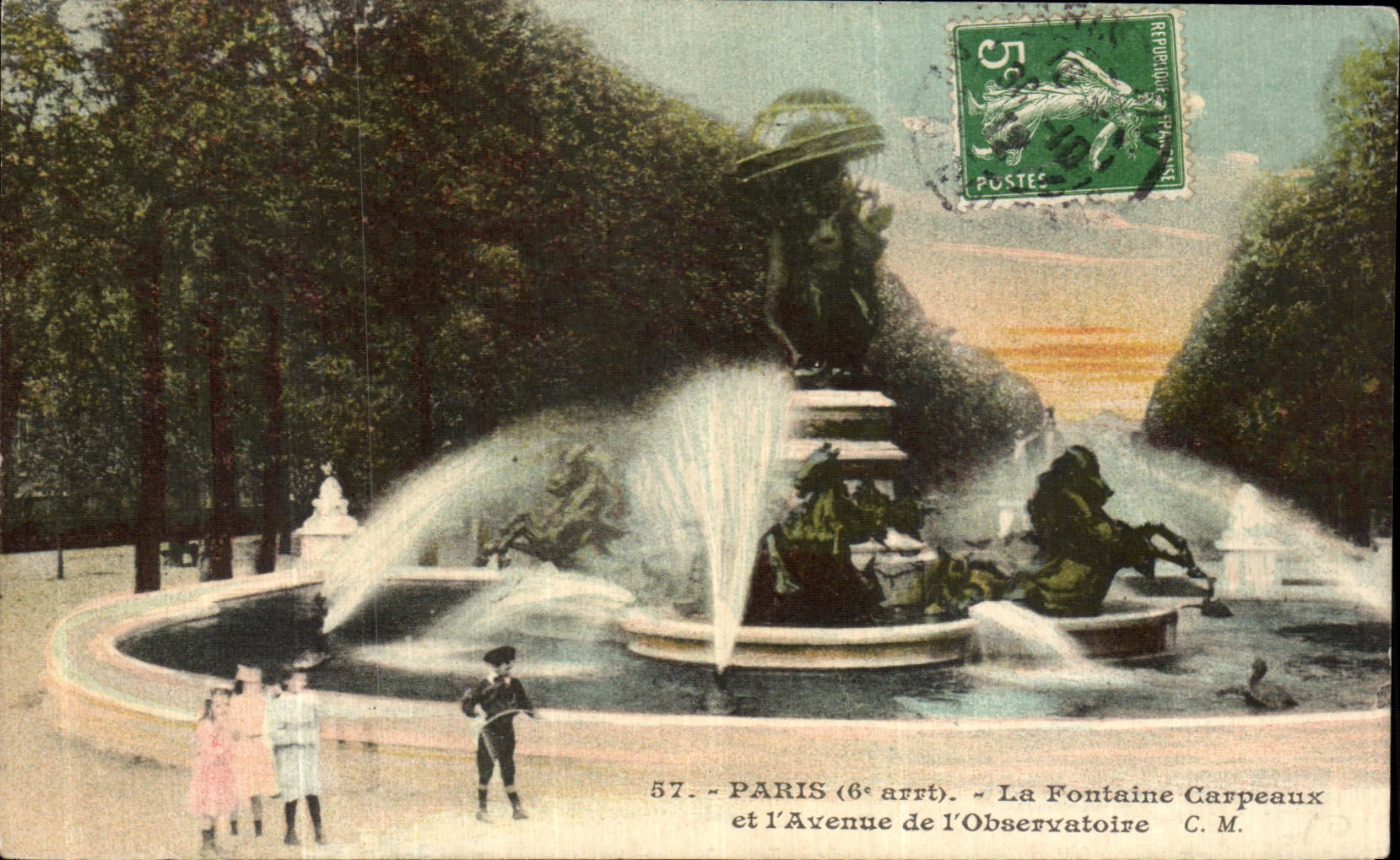 VINTAGE POSTCARD Paris the Carpeaux Fountain and L Avenue of L Observatoive