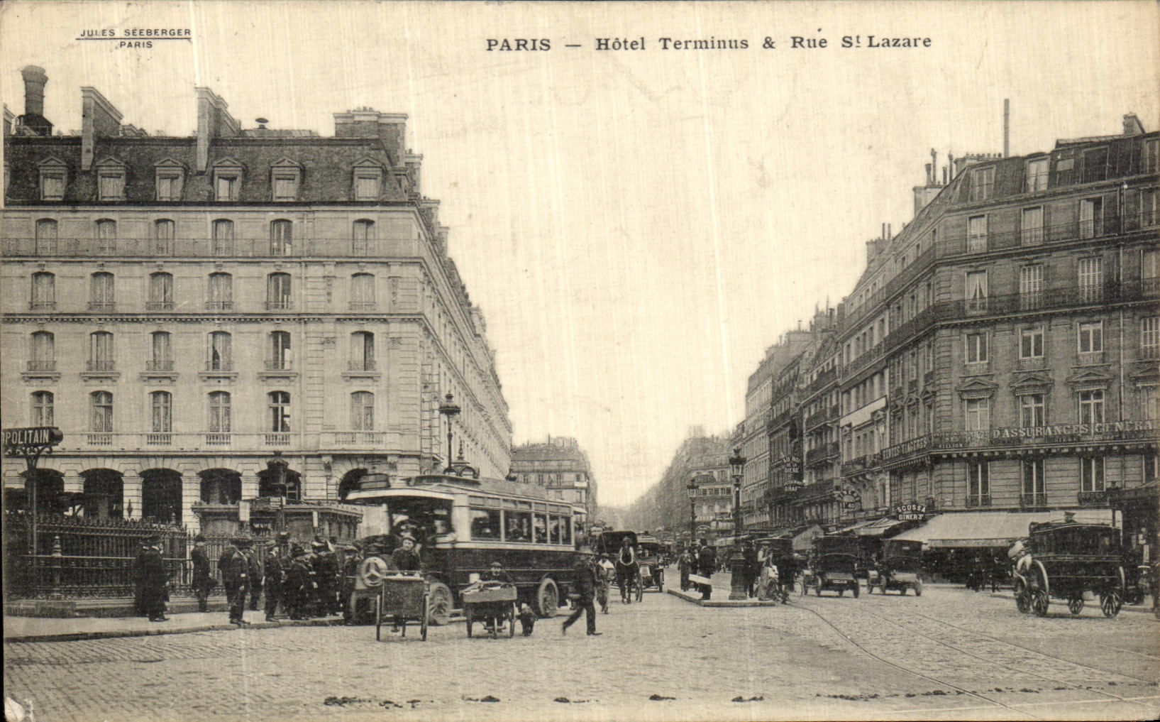VINTAGE POSTCARD Paris Hotel Terminus Street St Lazare