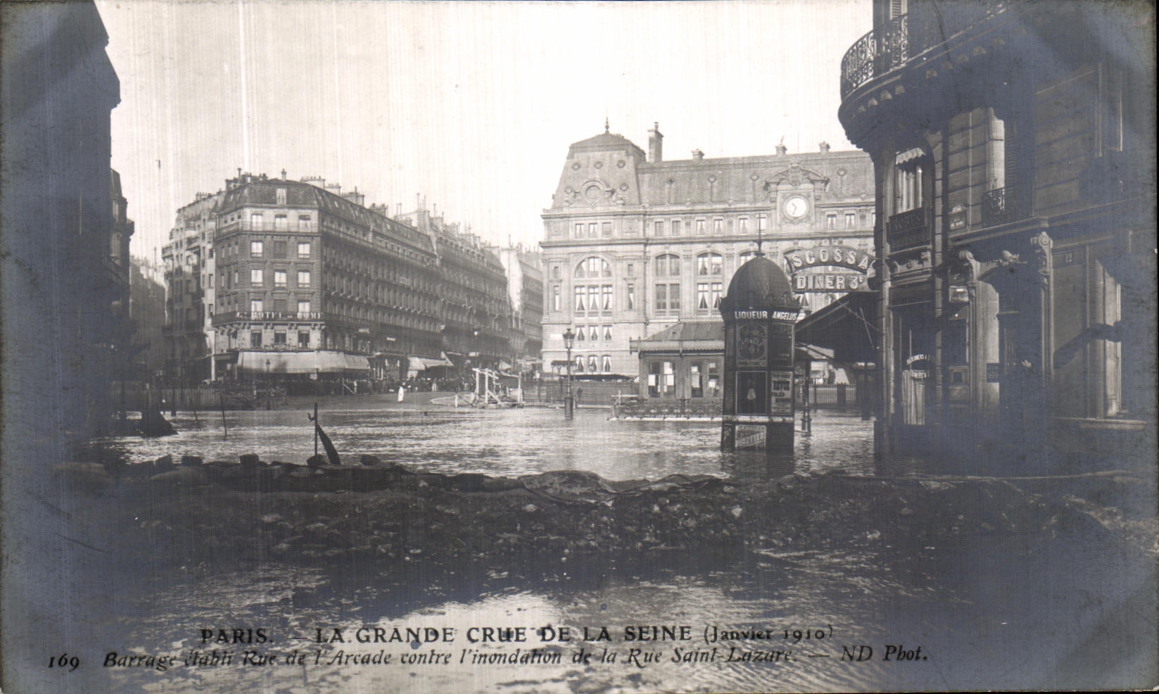 VINTAGE POSTCARD Paris Large the Rising Of the Seine Stopping established street of L arcade against L flood of the street St Lazare