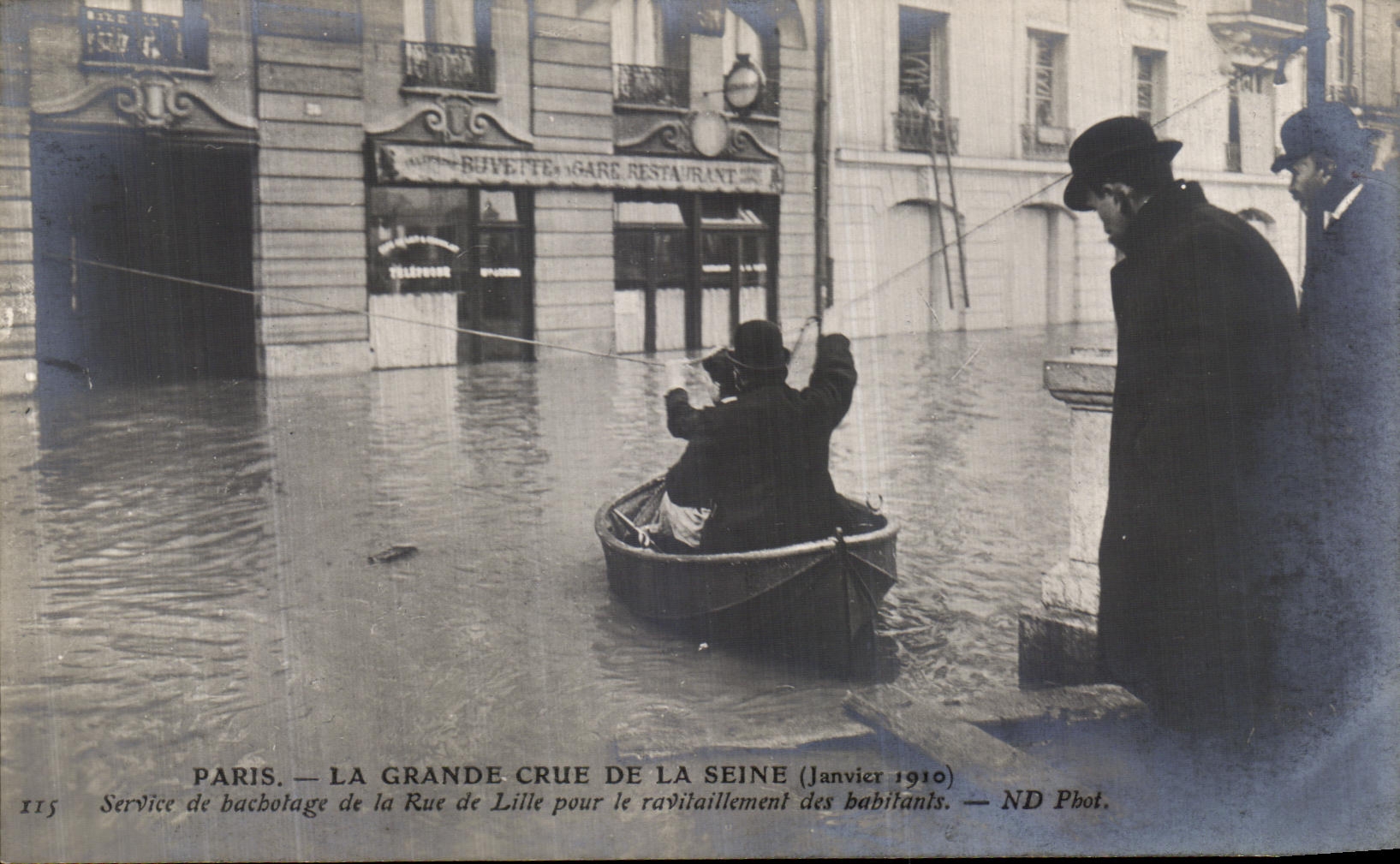 VINTAGE POSTCARD Paris Large the Rising Of the Seine Service of cramming of the street of Lille for the supply of the inhabitants