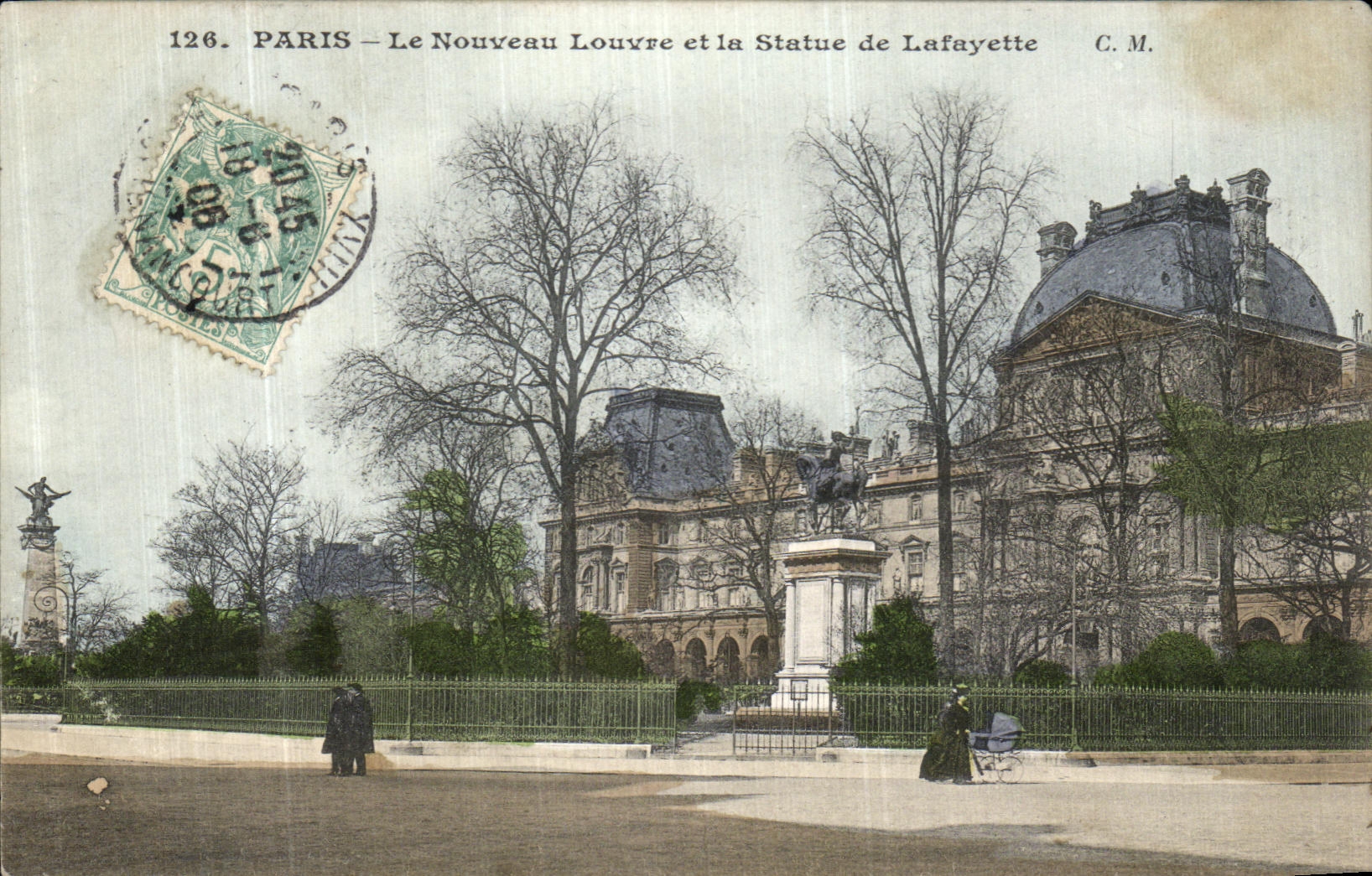 POSTAL Paris de la VENDIMIA nueva la lumbrera y la estatua de Lafayette