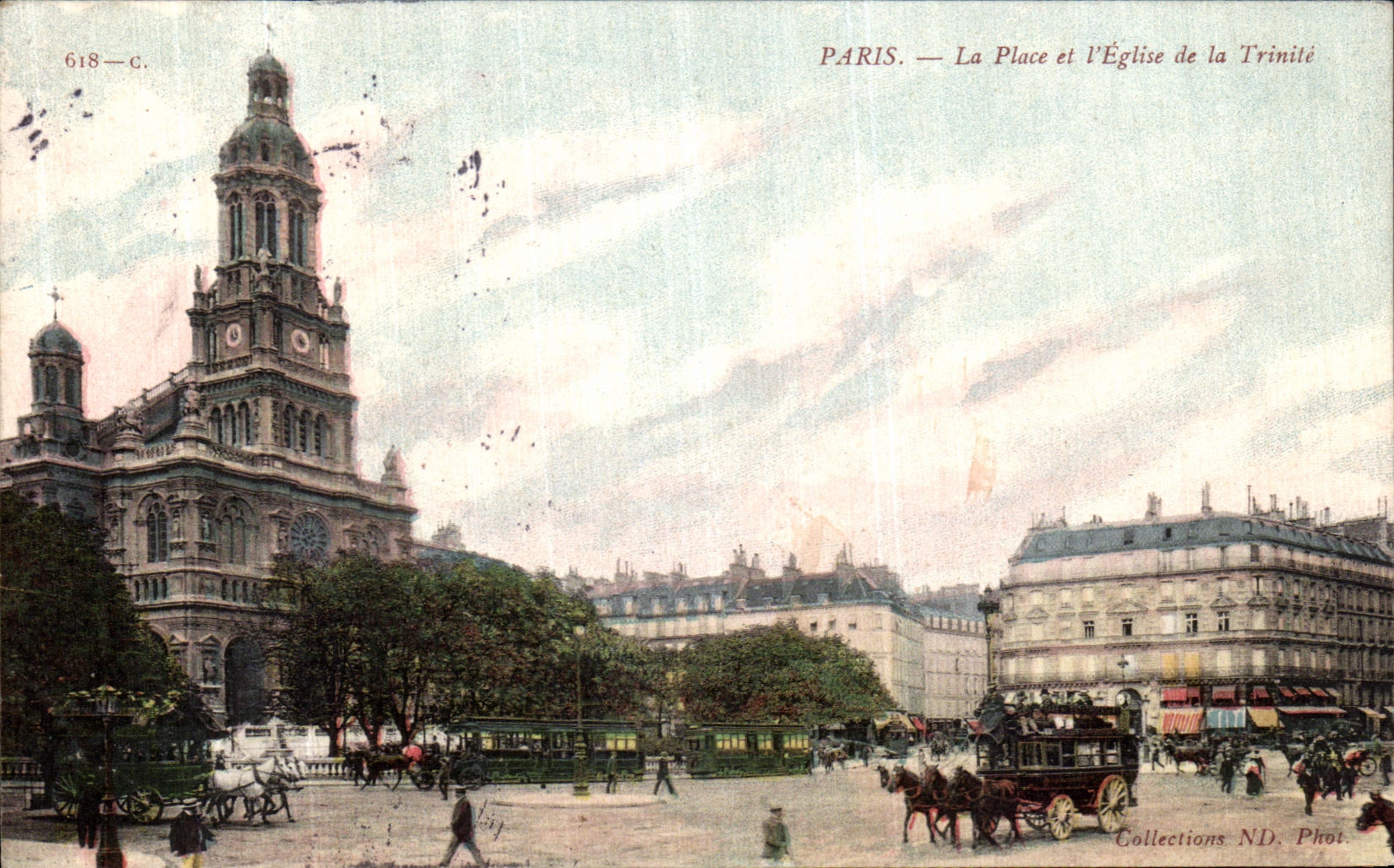 VINTAGE POSTCARD Paris the Place And L Church of the Trinity