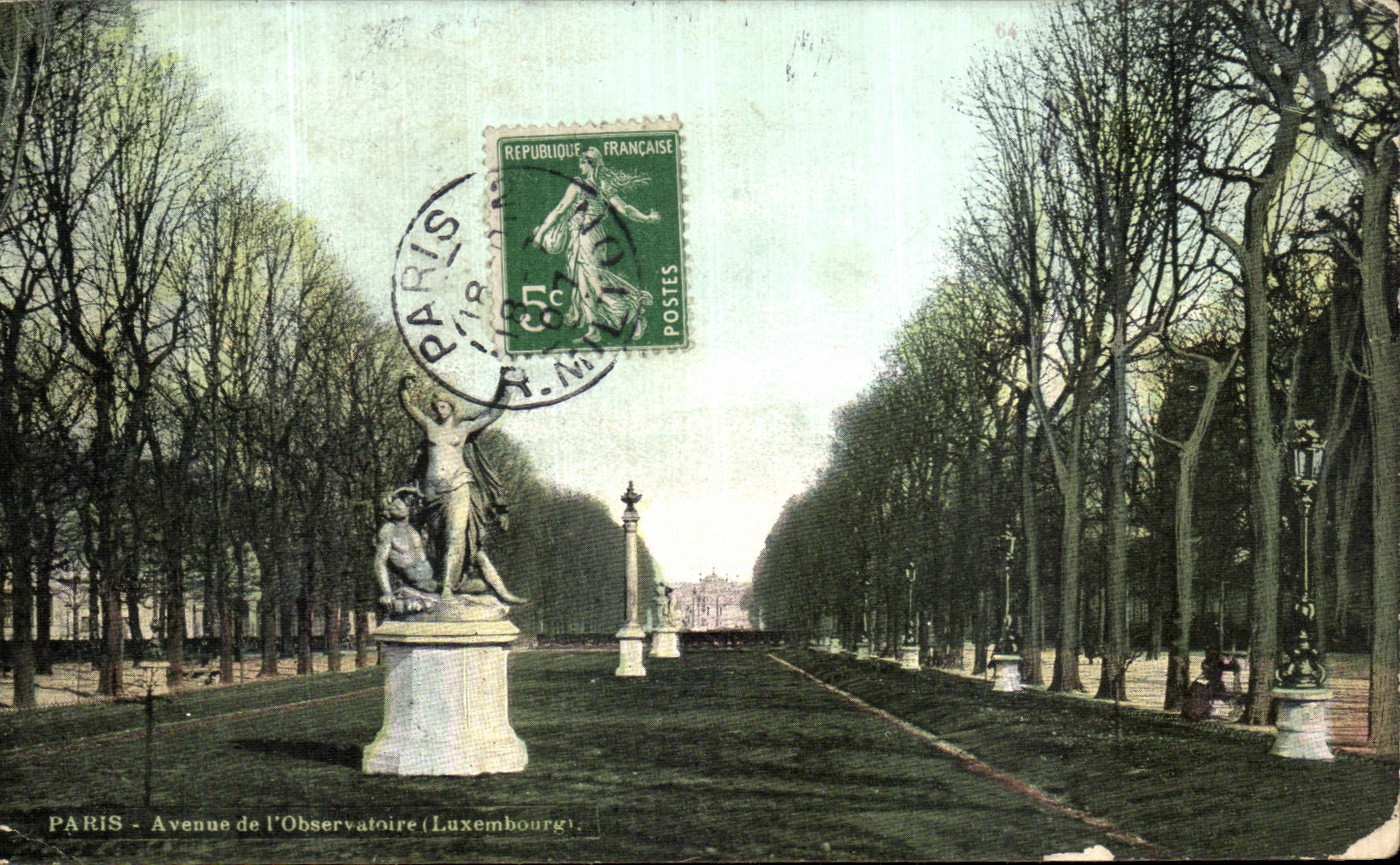 VINTAGE POSTCARD Paris Avenue of L Luxembourg observatory