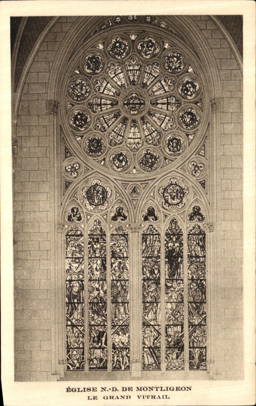 VINTAGE POSTCARD Church De Montligeon the Large Stained glass