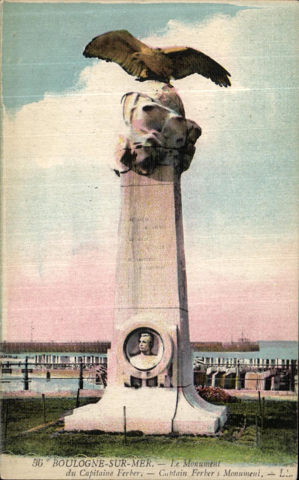 VINTAGE POSTCARD Boulogne on Sea the Monument of the Ferber Captain