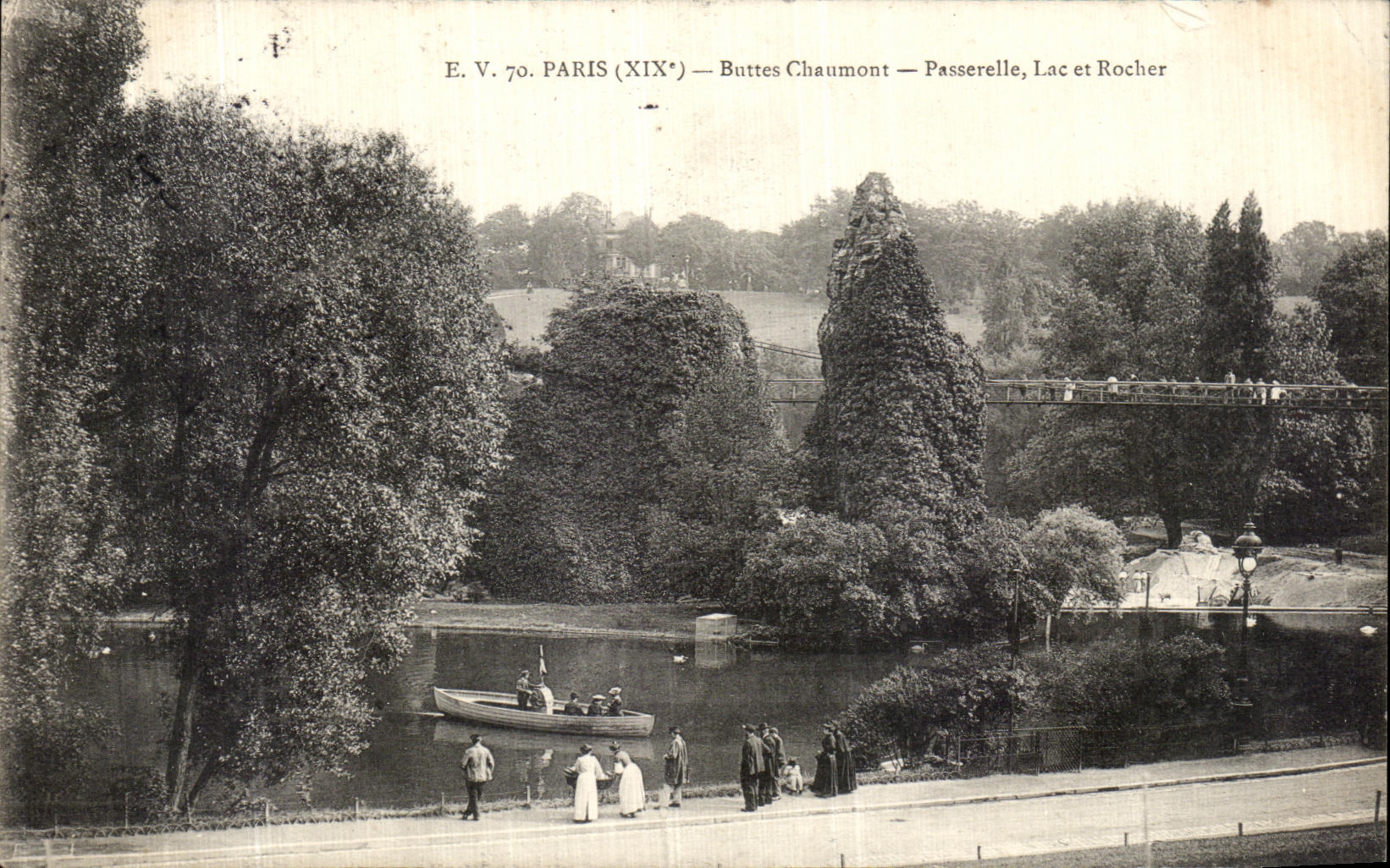 VINTAGE POSTCARD Paris Hillocks Chaumont Footbridge Lake and Rock