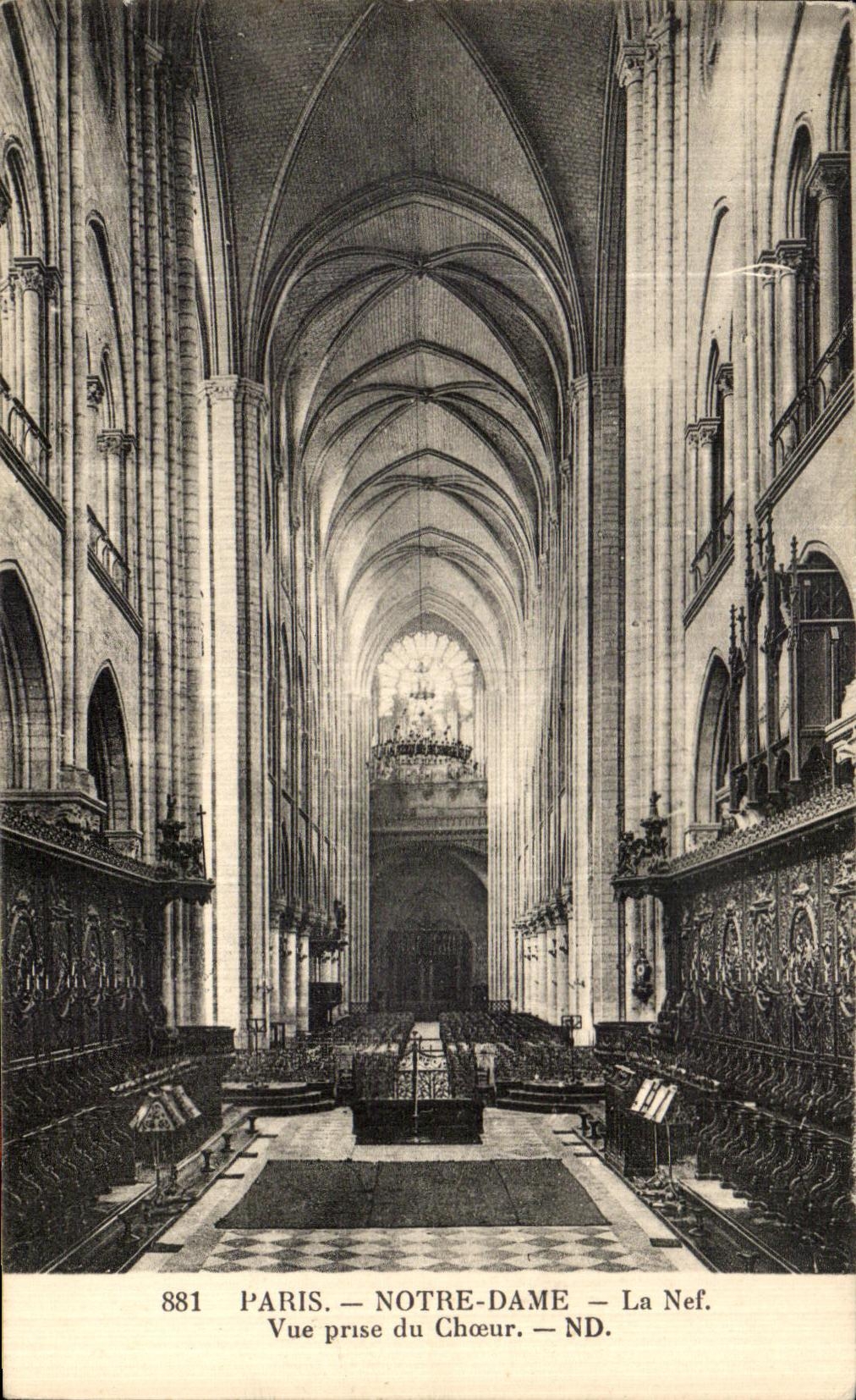 Iglesia de Paris Notre Dame de la POSTAL de la VENDIMIA vista del estribillo