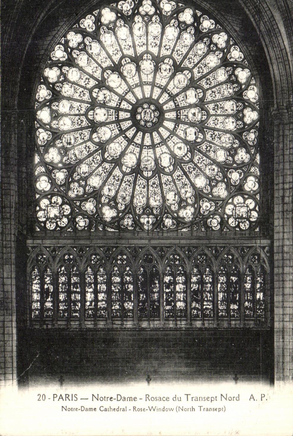 Roseton de Notre Dame de la iglesia de Paris de la POSTAL de la VENDIMIA del Transept