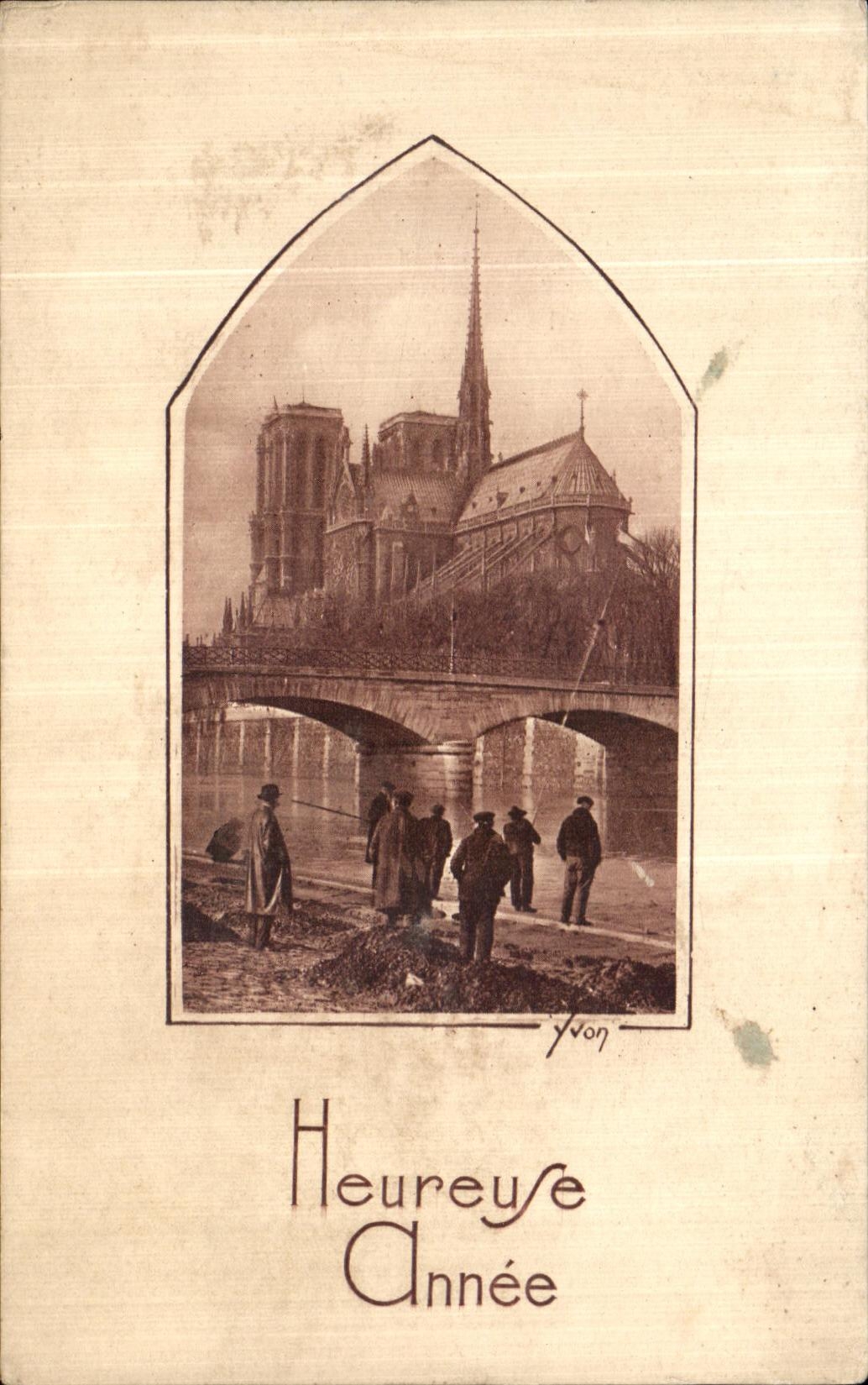Ano feliz Paris Notre Dame de la POSTAL de la VENDIMIA