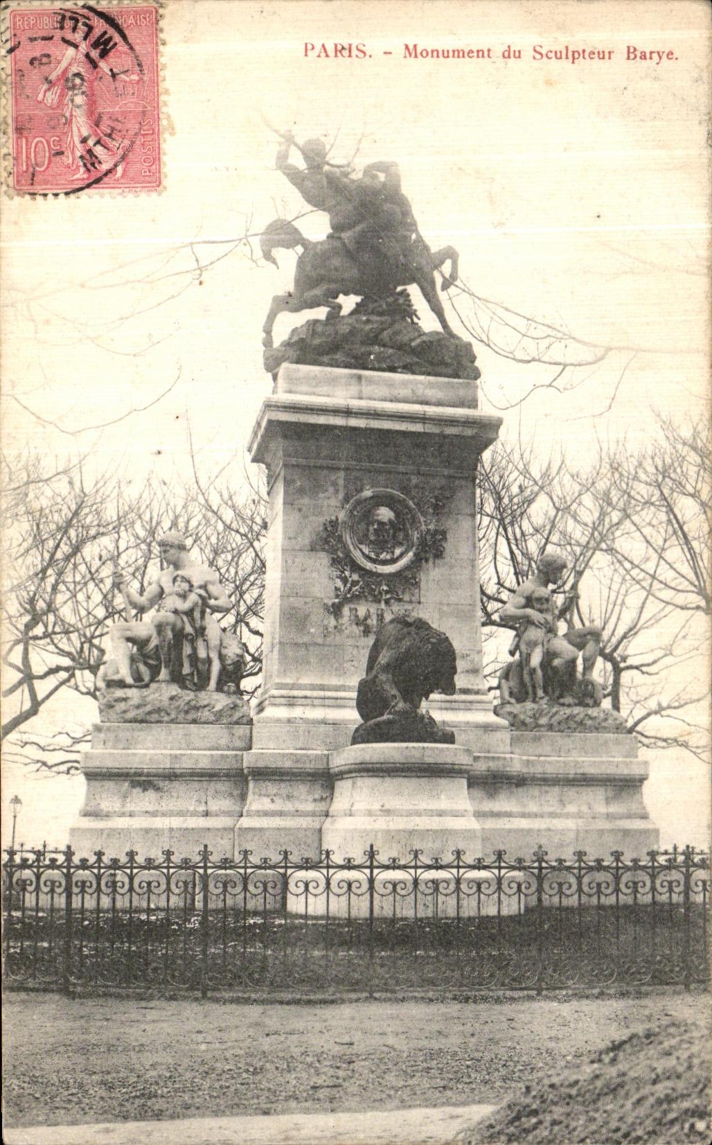 VINTAGE POSTCARD Paris Monument of the Sculptor Barye Lion
