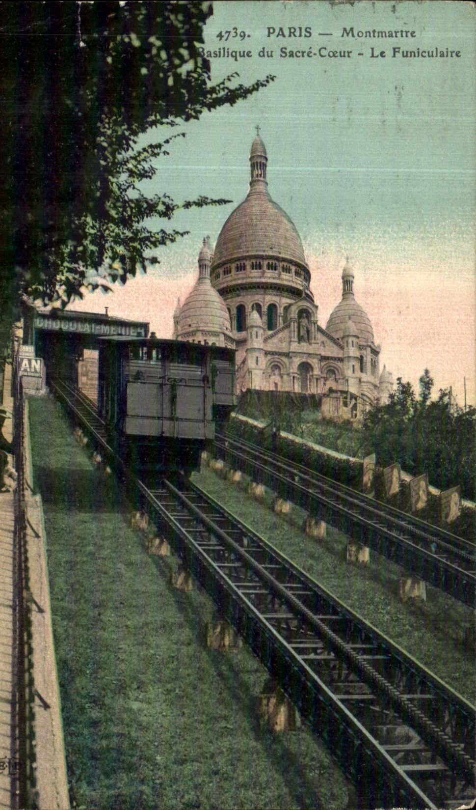VINTAGE POSTCARD Paris Montmartre Basilica of the Sacring Heart the Funicular