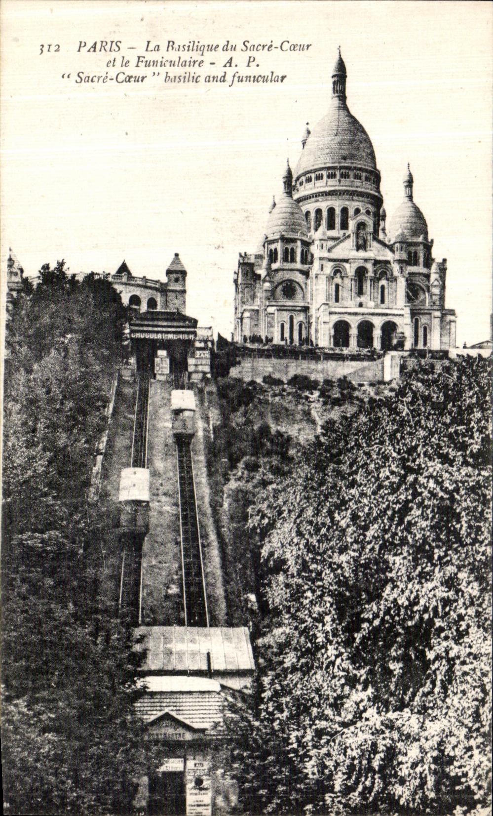 VINTAGE POSTCARD Paris Baslique of the Sacring Heart and the Funicular