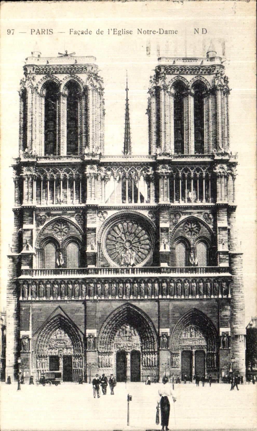 Ataque frontal de Paris de la POSTAL de la VENDIMIA de L iglesia de Notre Dame
