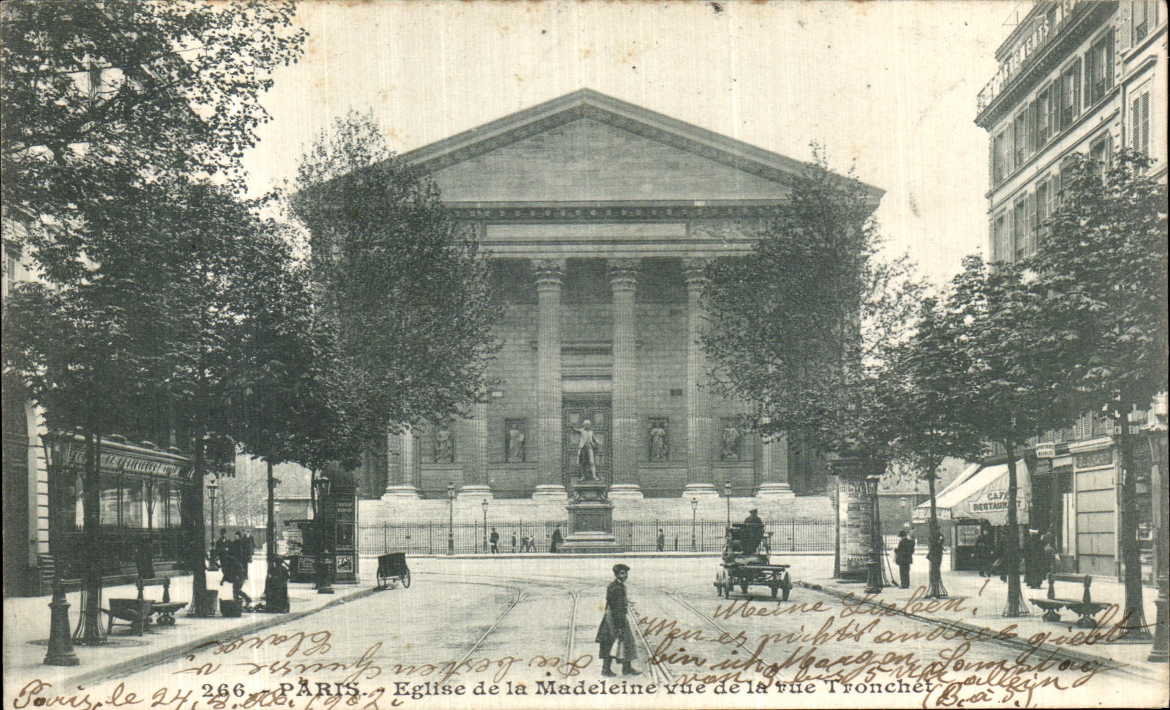 VINTAGE POSTCARD Paris Church of the Madeleine Seen Of the street Tronchet
