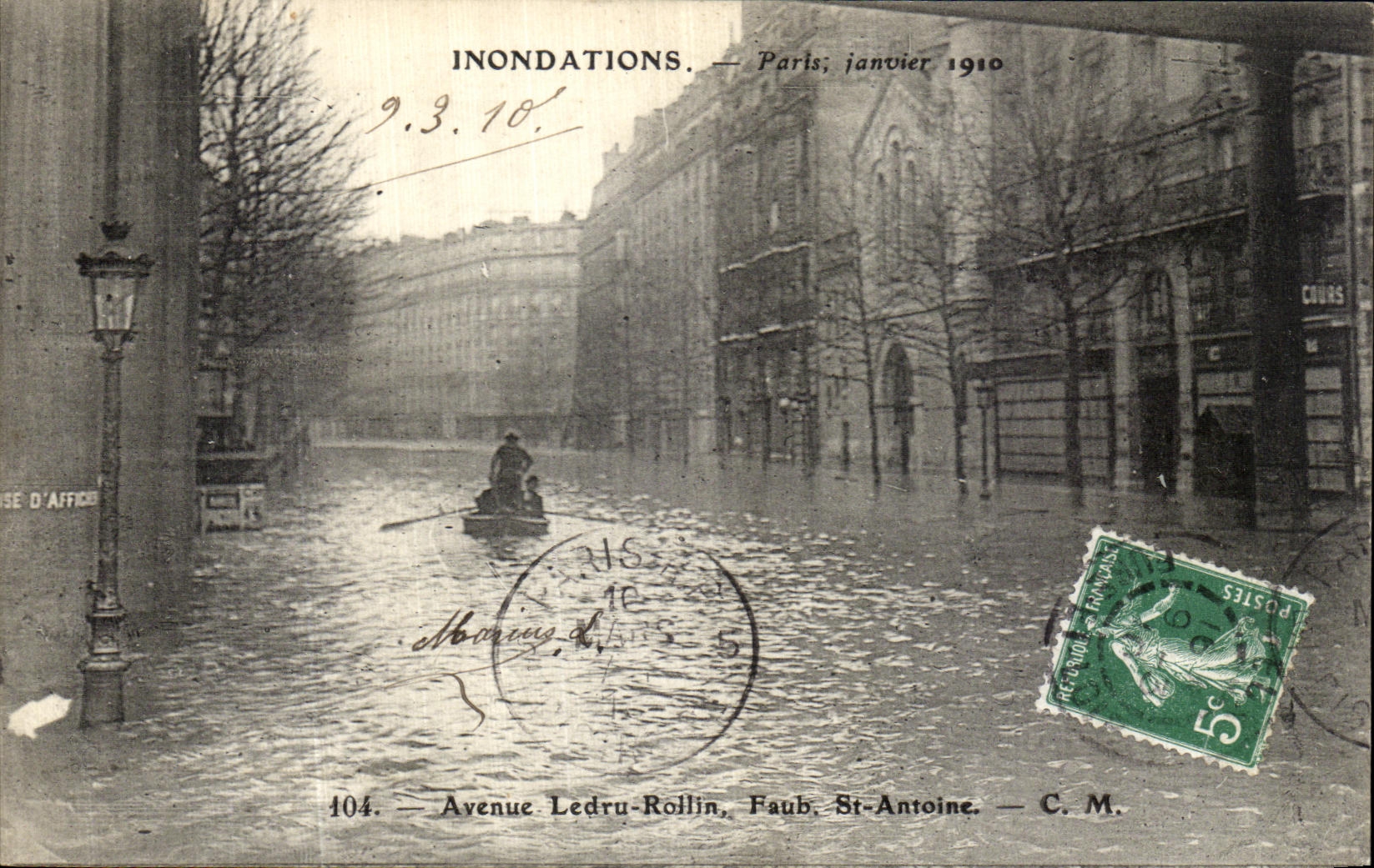 CPA Inondations Paris janvier Avenue Ledru Rollin Faub St Antoine 