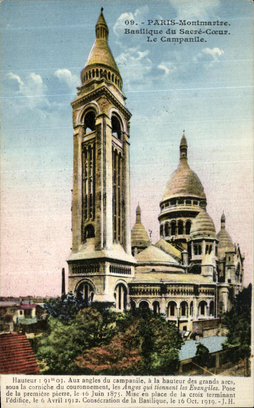 VINTAGE POSTCARD Paris Montmartre Basilica of the Sacring Heart the bell tower