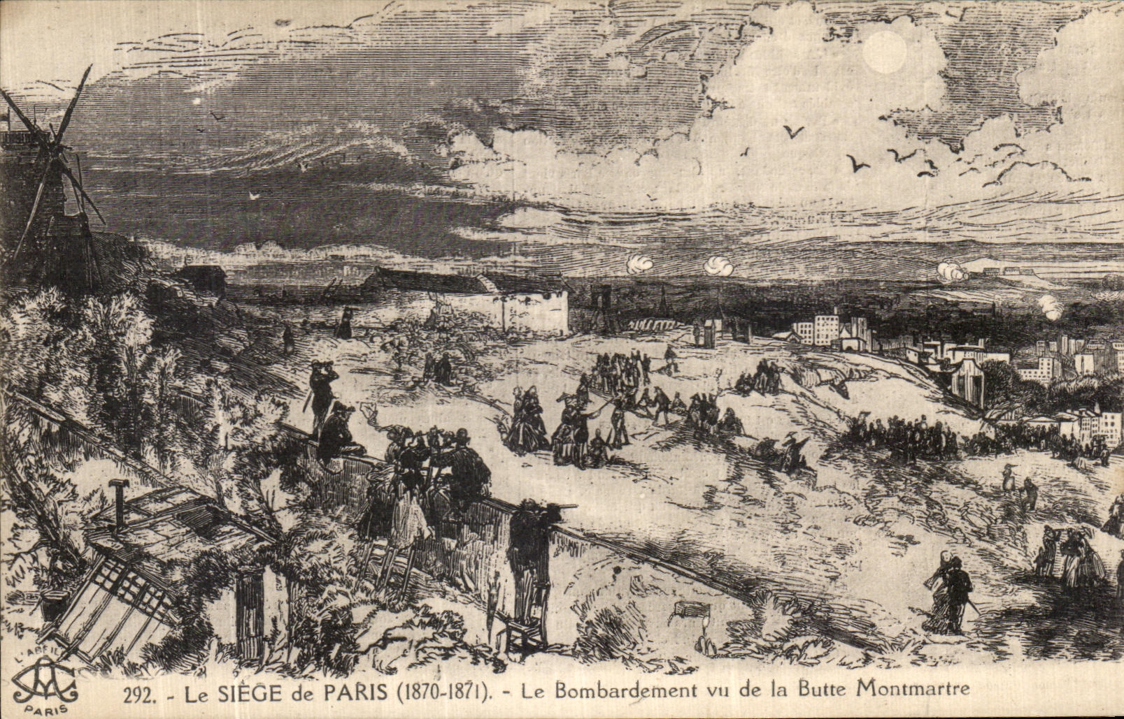 POSTAL Paris de la VENDIMIA el asiento del bombardeo del Hillock Montmartre Militaria