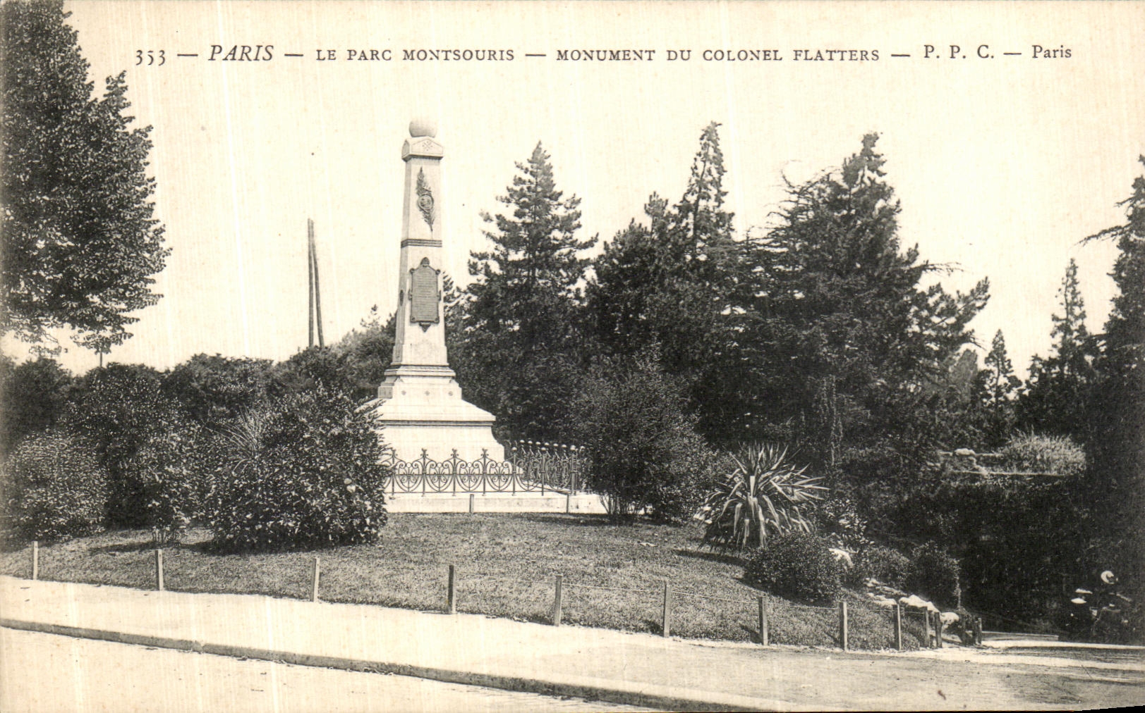VINTAGE POSTCARD Paris Park Montsouris Monument of colonel Flatters