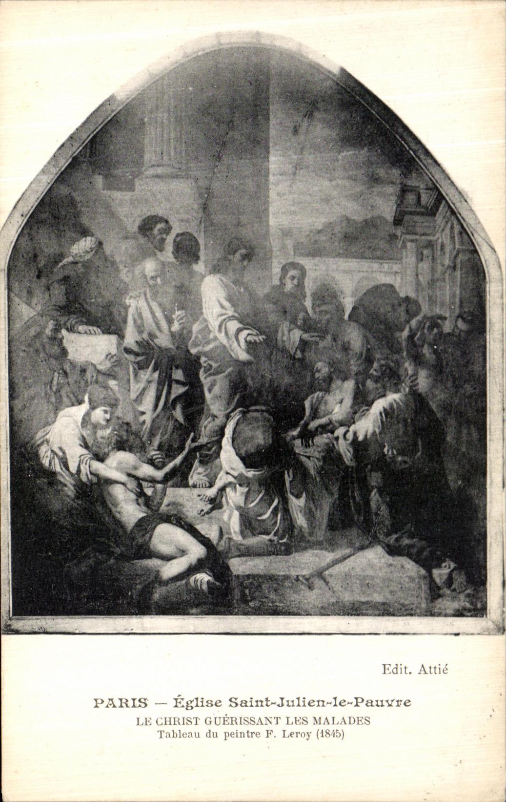 VINTAGE POSTCARD Paris L Church Holy Poor Julien Christ curing the patients F Leroy