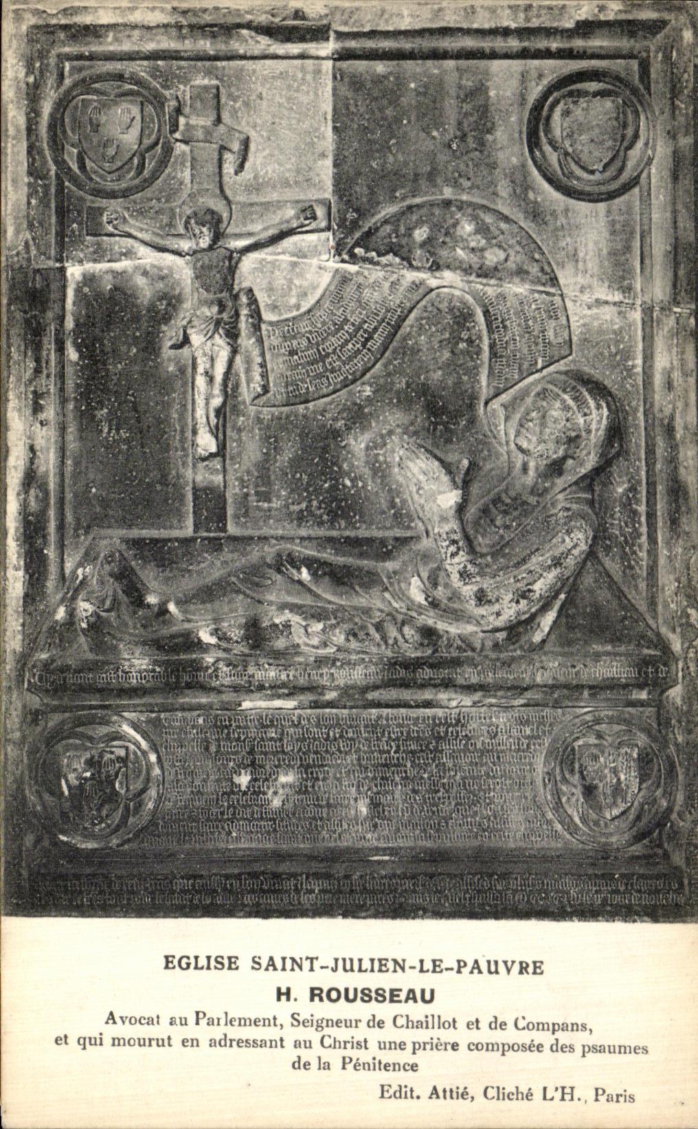 VINTAGE POSTCARD Paris L Church Holy Julien Poor Rousseau Lawyer at the Parliament