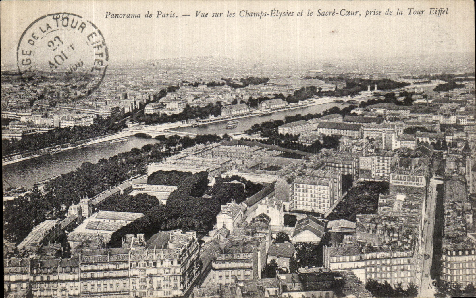 POSTAL Paris vista en el Champs Elysees y el corazon de la VENDIMIA de la consagracion tomado de la torre Eiffel