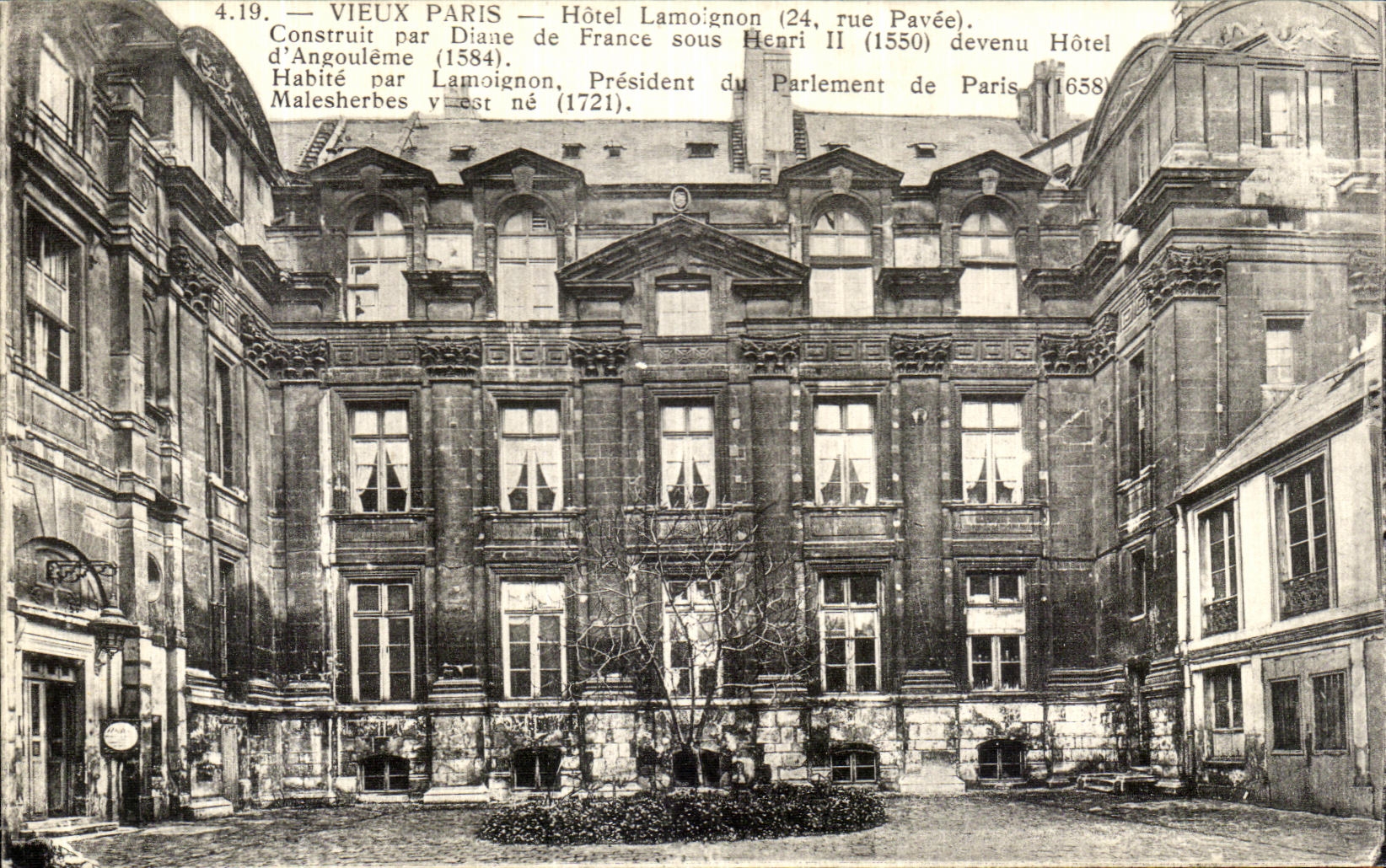 VINTAGE POSTCARD Paris Lamoignon Hotel by Diane de France