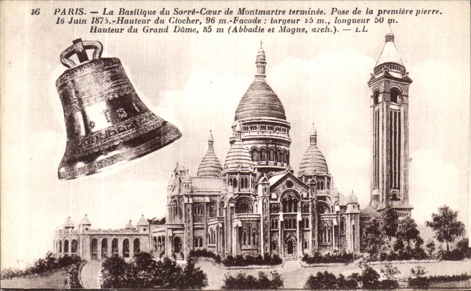 VINTAGE POSTCARD Paris Basilica of the Sacring Heart of Montmartre Bell