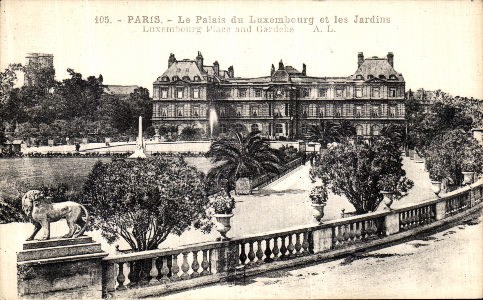 VINTAGE POSTCARD Paris the Palate of Luxembourg and Gardens