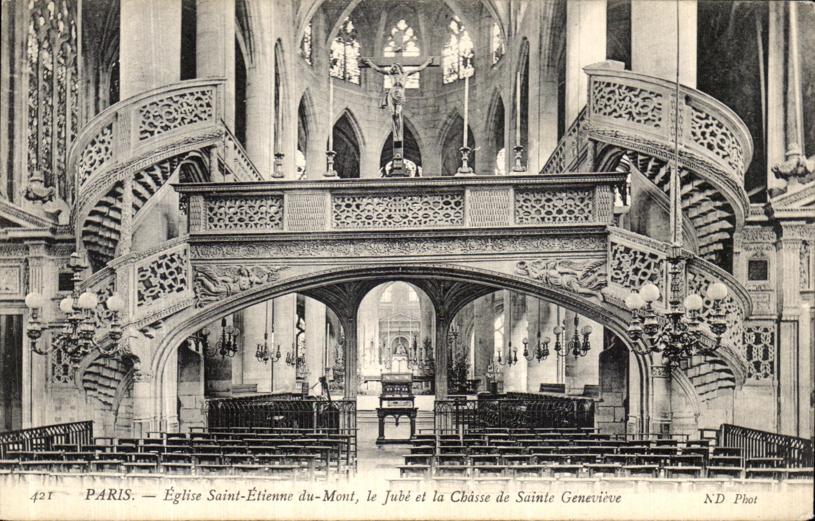 VINTAGE POSTCARD Paris Church Etienne Saint of the Mount Jube and the hunting of Sainte Genevieve