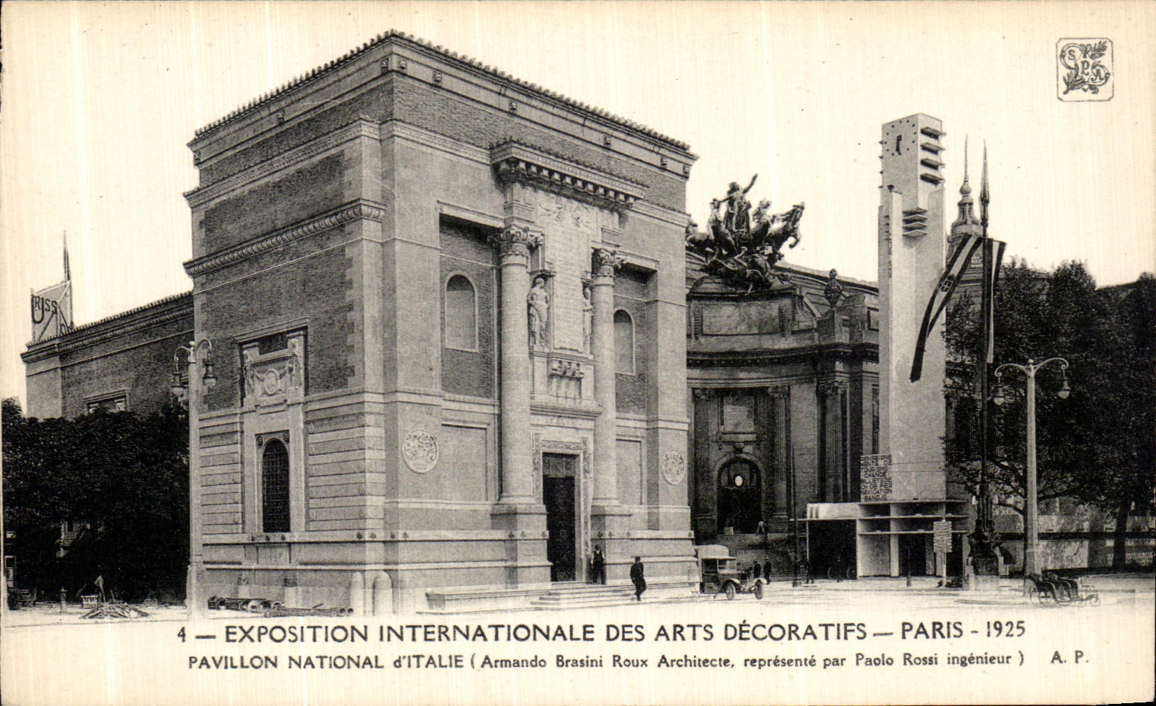 POSTAL Paris Interrnationale justo de la VENDIMIA de la casa nacional D Italia de los artes decorativos